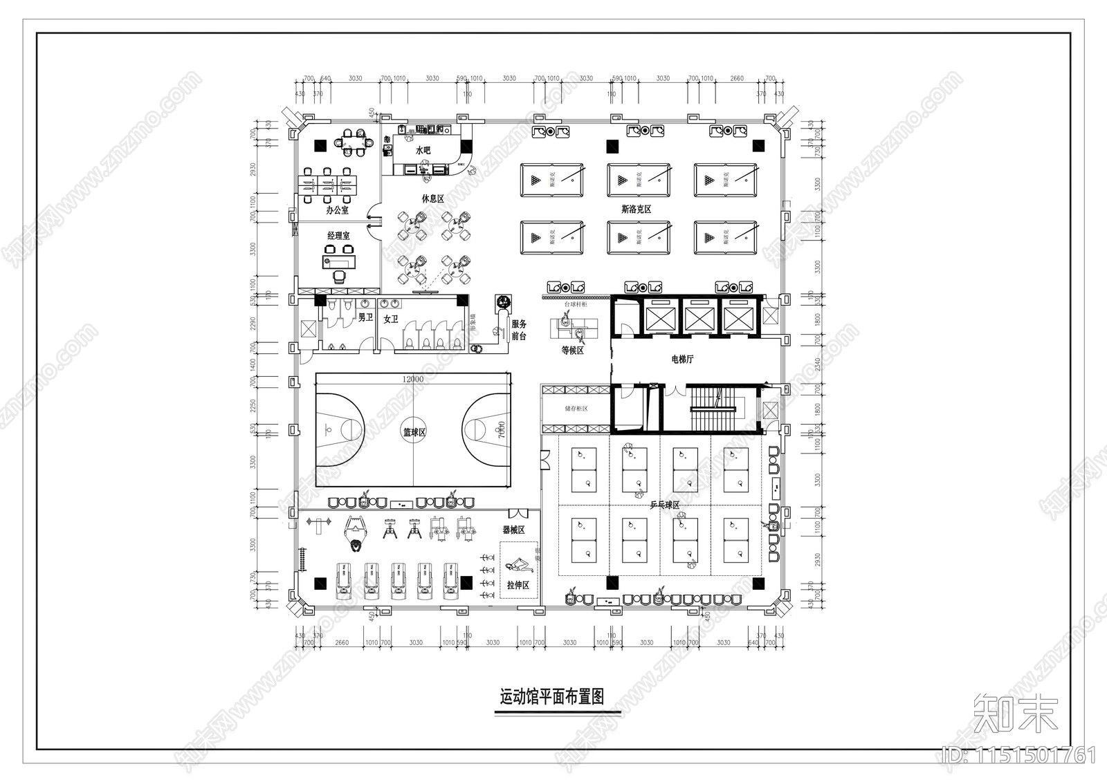 室内运动馆平面布局图施工图下载【ID:1151501761】