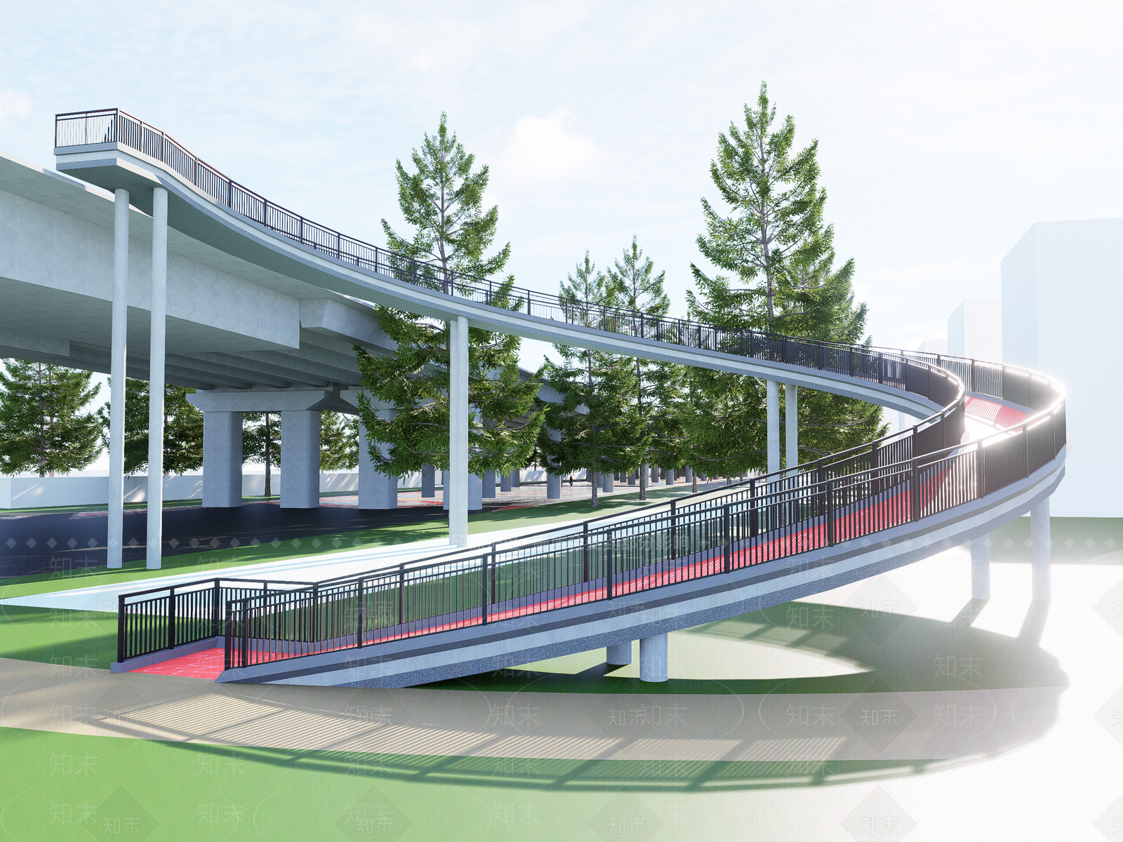 现代环形人行景观天桥SU模型下载【ID:1151505941】