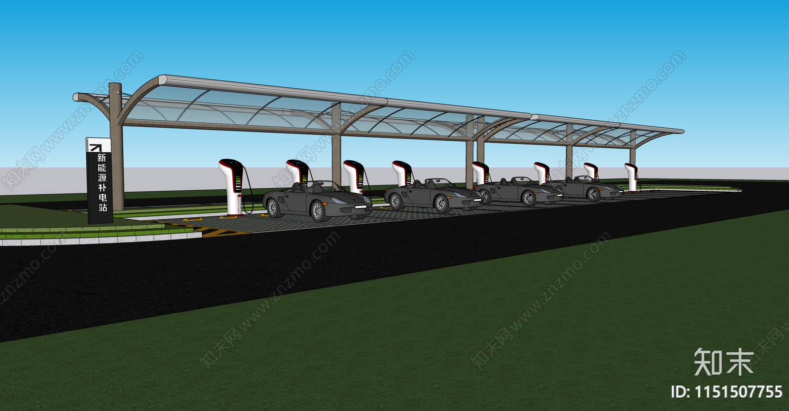 现代充电停车位SU模型下载【ID:1151507755】