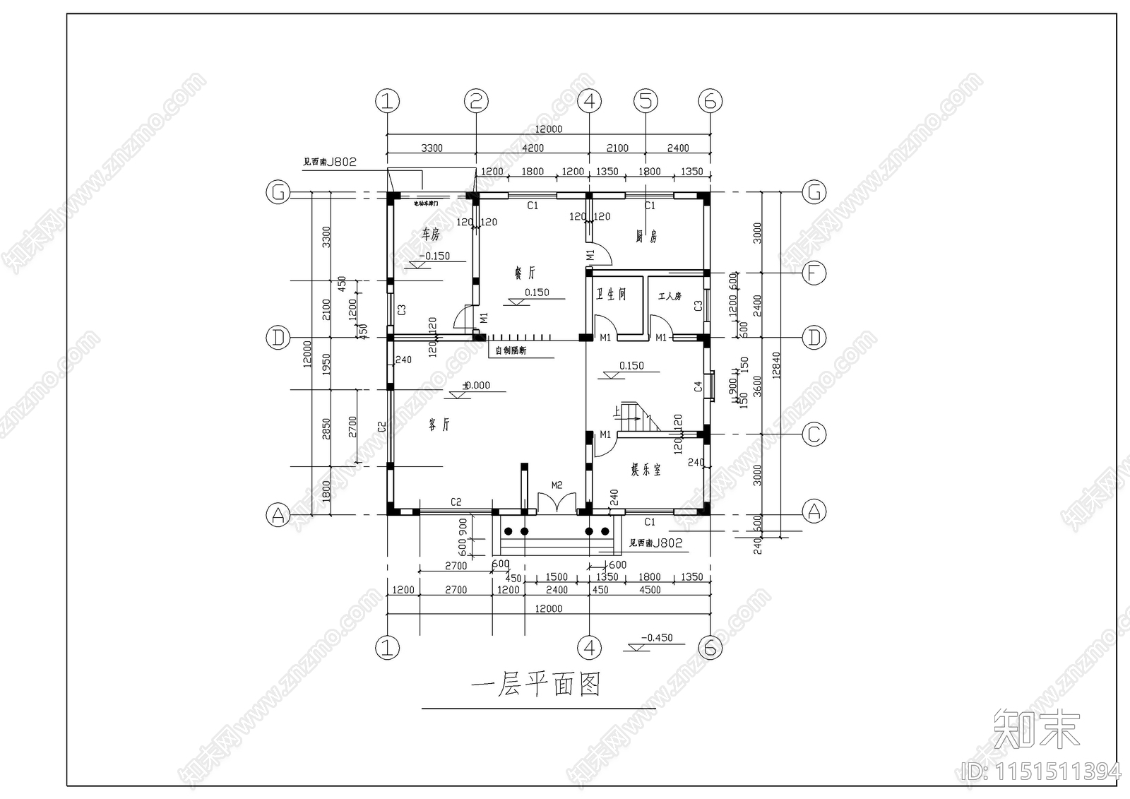 别墅建筑结构全图纸cad施工图下载【ID:1151511394】