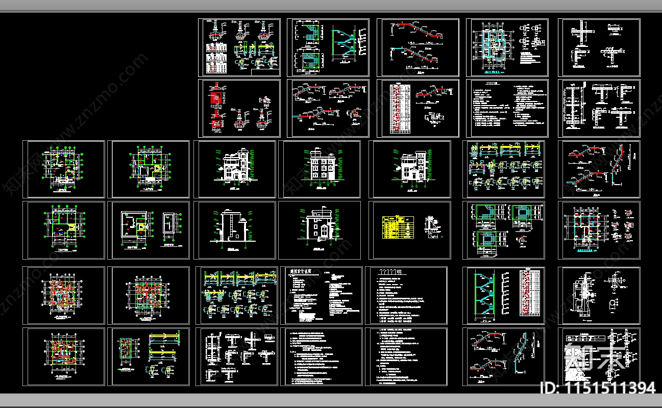 别墅建筑结构全图纸cad施工图下载【ID:1151511394】