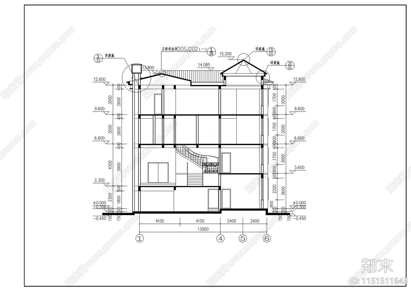 别墅建筑施工图cad施工图下载【ID:1151511643】