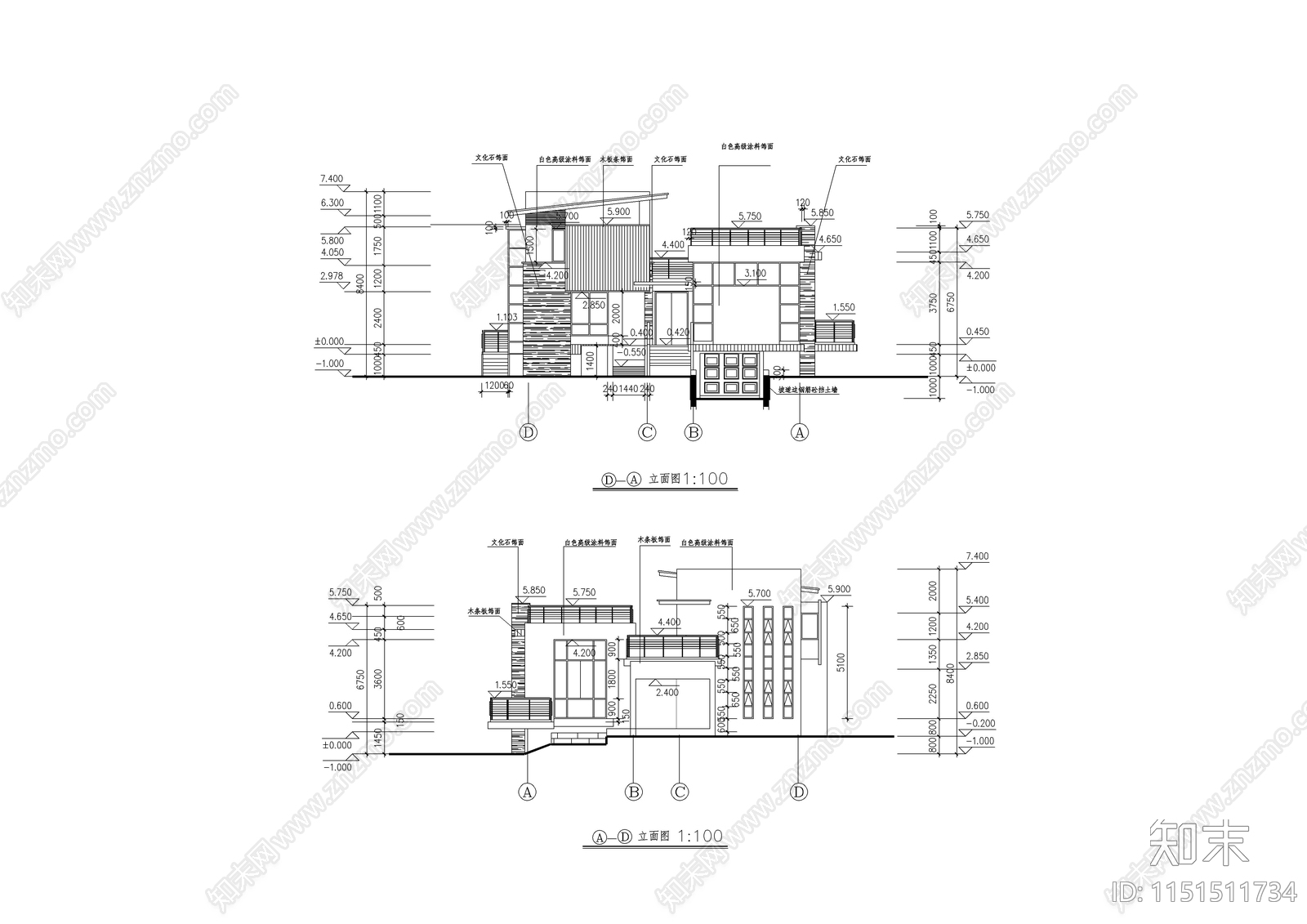 别墅建筑设计施工图cad施工图下载【ID:1151511734】