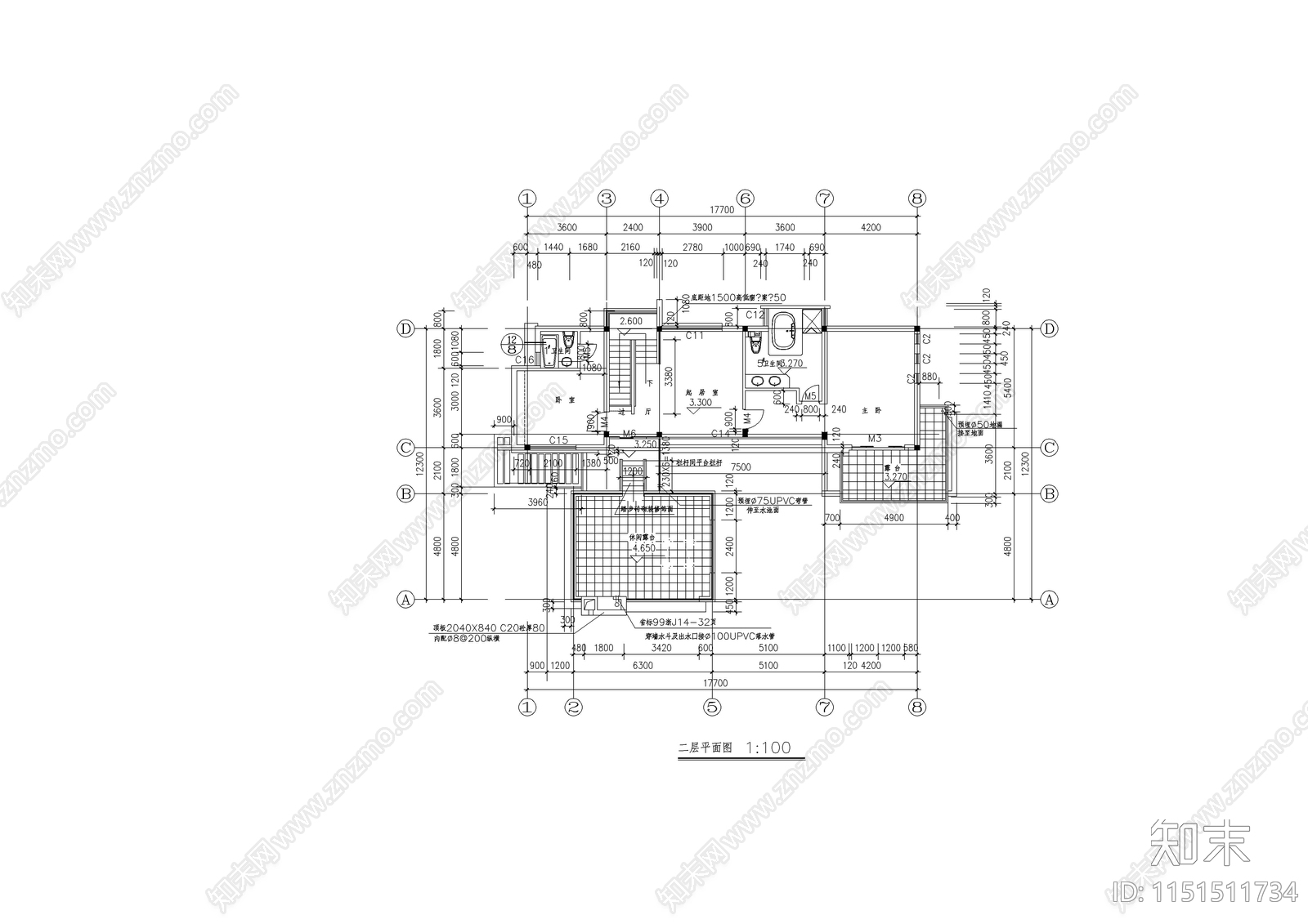 别墅建筑设计施工图cad施工图下载【ID:1151511734】