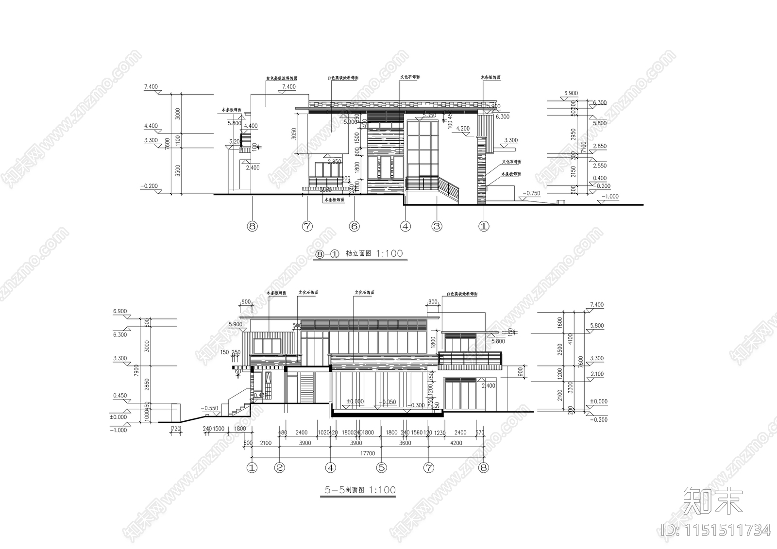 别墅建筑设计施工图cad施工图下载【ID:1151511734】