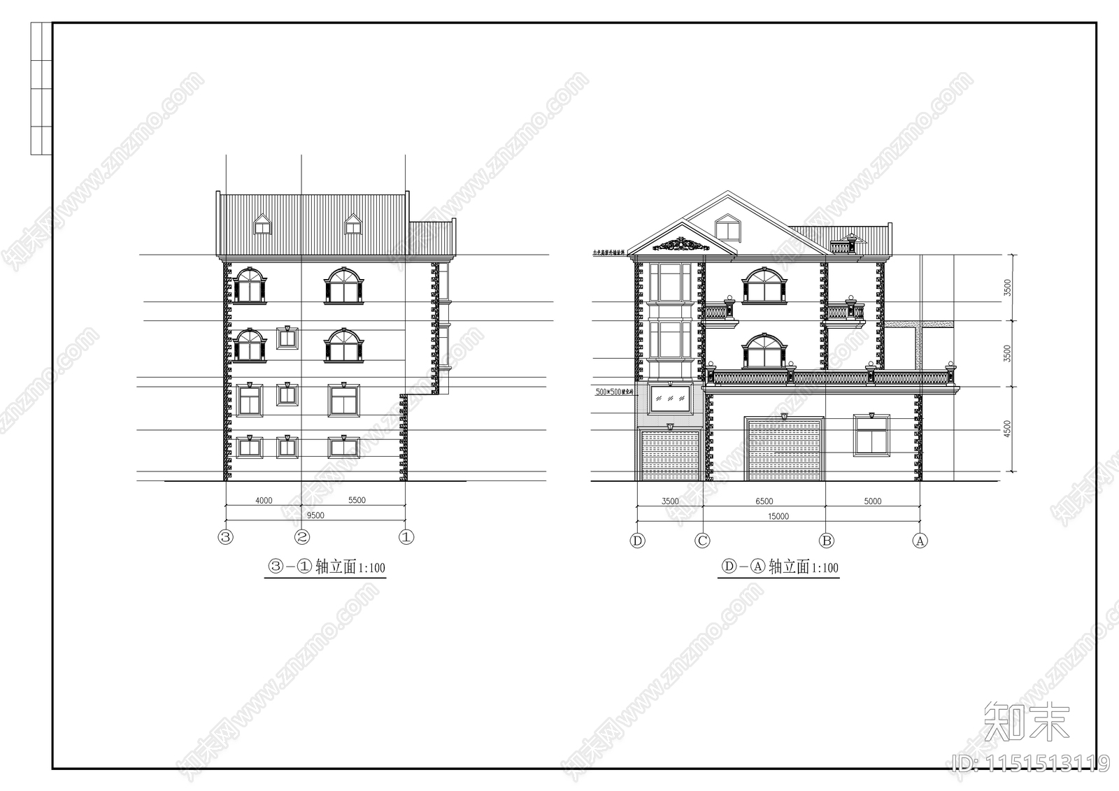 别墅建筑图纸cad施工图下载【ID:1151513119】