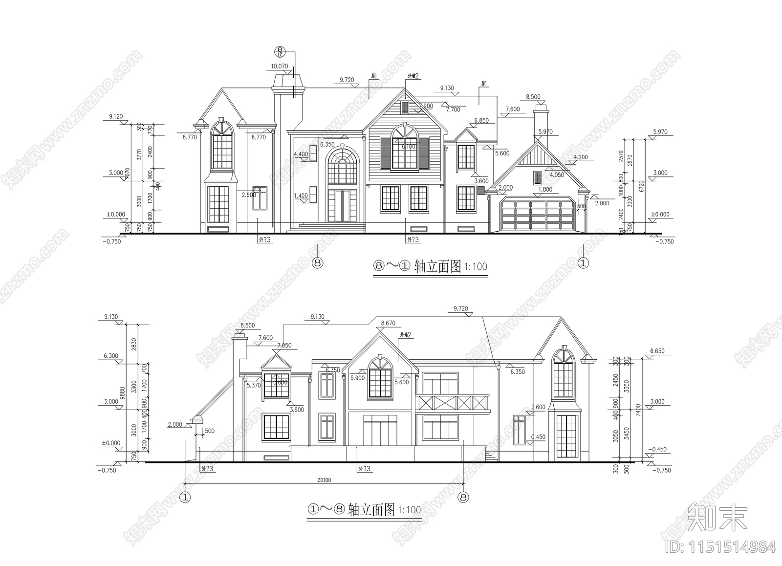 别墅建筑施工图cad施工图下载【ID:1151514984】