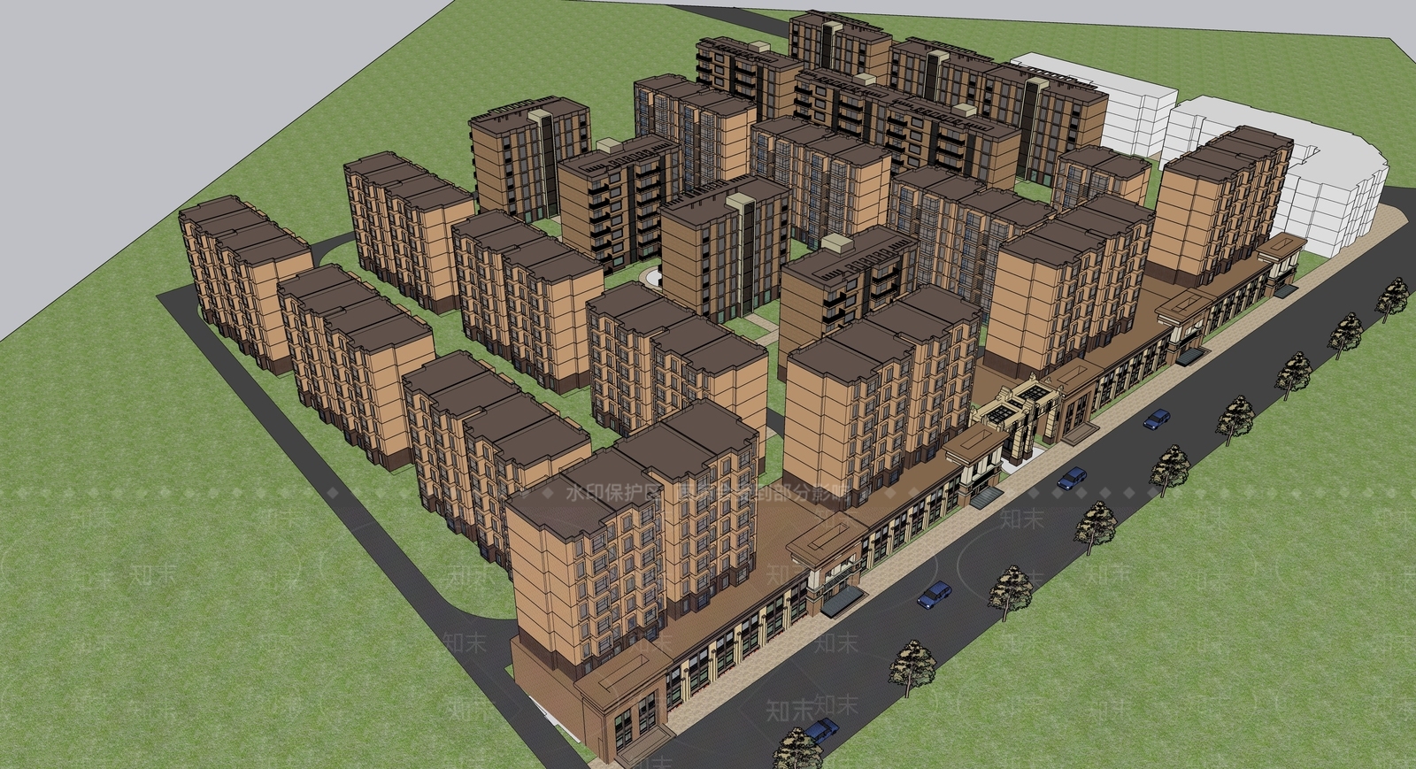 现代居住小区建筑SU模型下载【ID:1151516505】