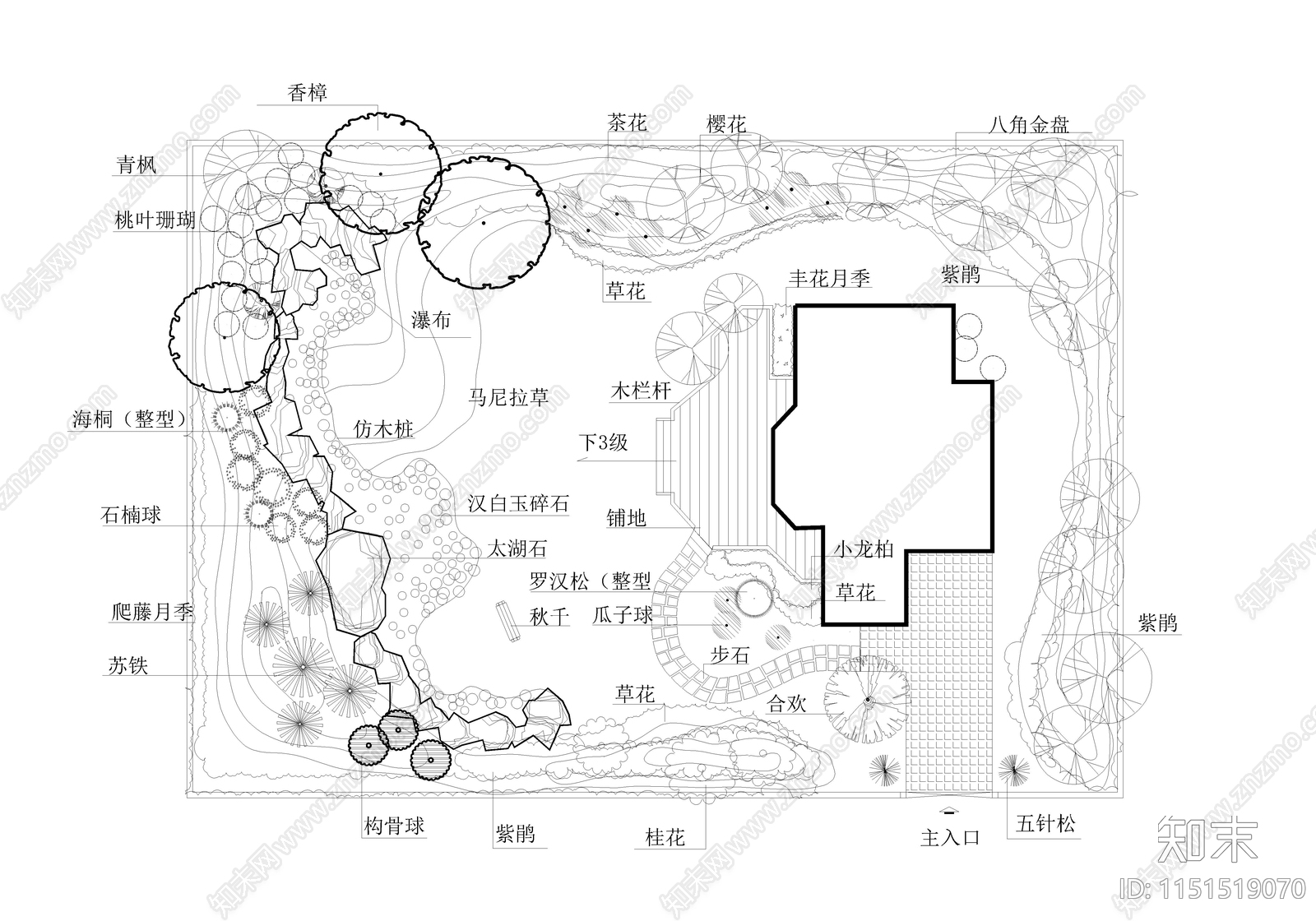 小庭院园林设计cad施工图下载【ID:1151519070】