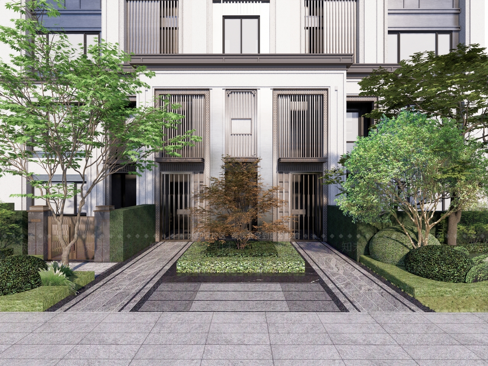 现代小区单元门景观SU模型下载【ID:1151521386】