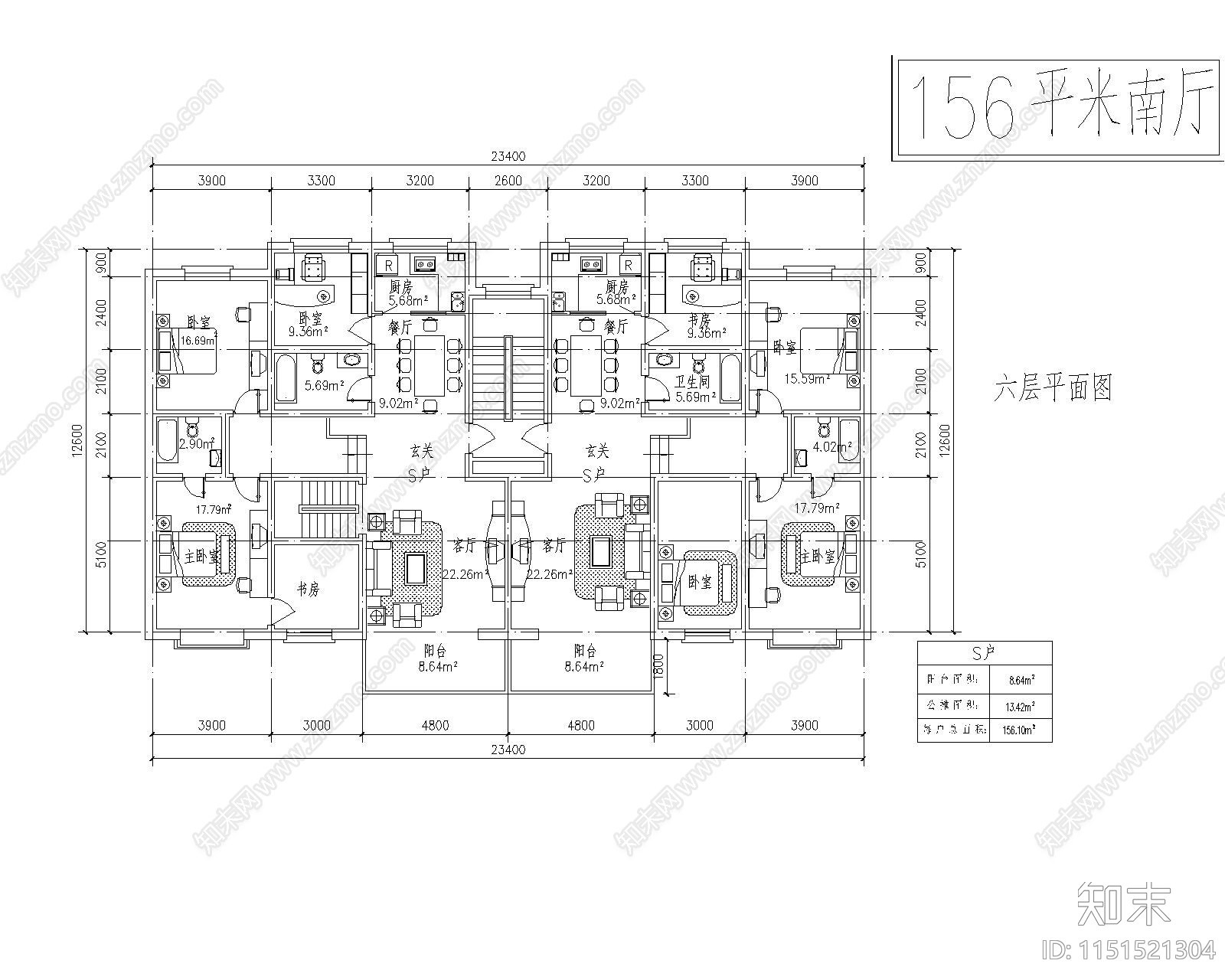 现代多层住宅户型图cad施工图下载【ID:1151521304】