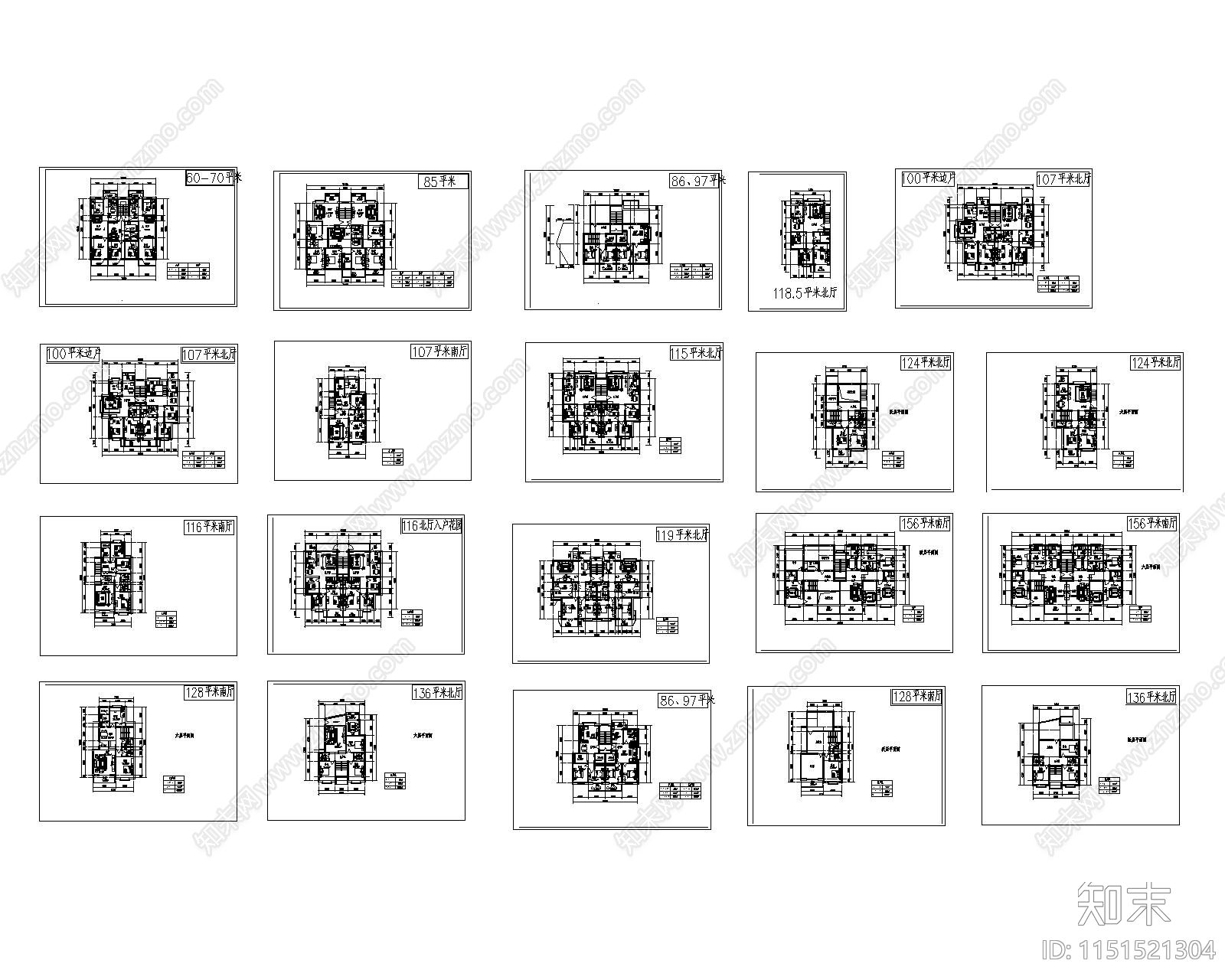 现代多层住宅户型图cad施工图下载【ID:1151521304】