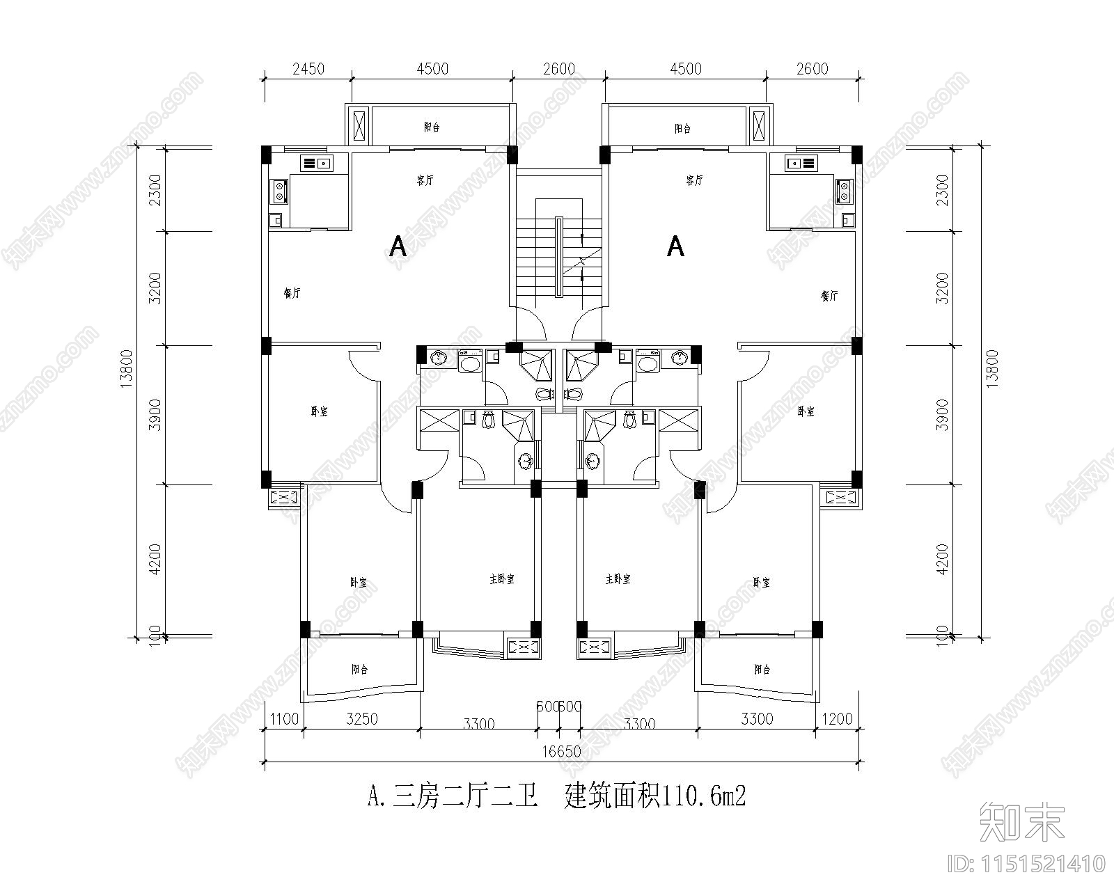 现代多层住宅户型图cad施工图下载【ID:1151521410】