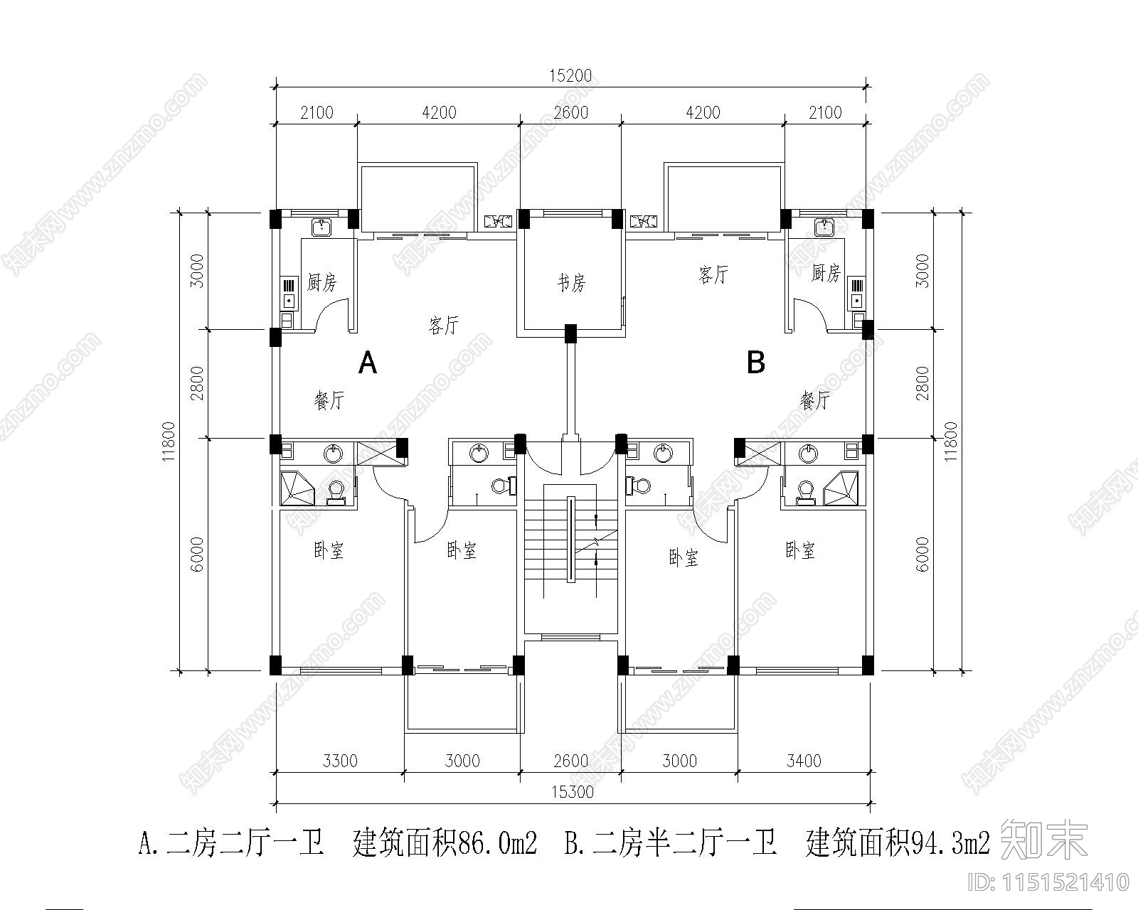 现代多层住宅户型图cad施工图下载【ID:1151521410】