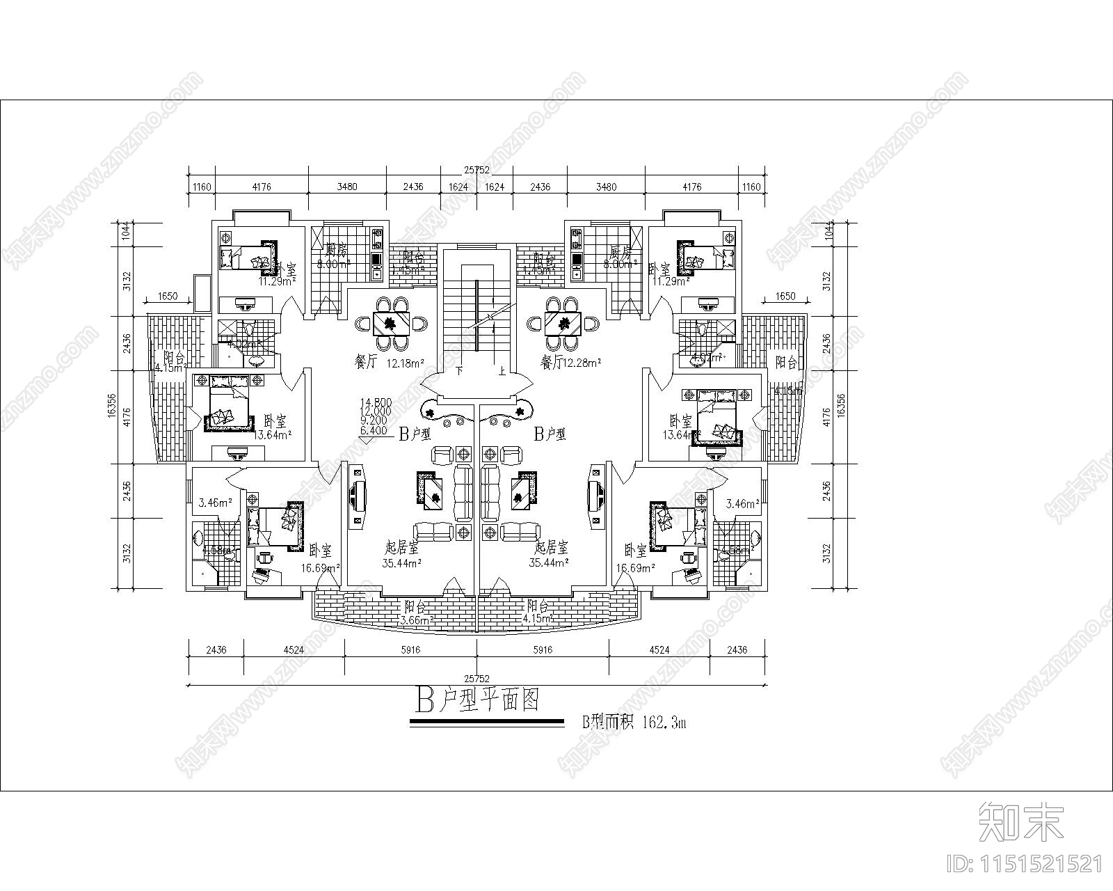 现代多层别墅户型图cad施工图下载【ID:1151521521】