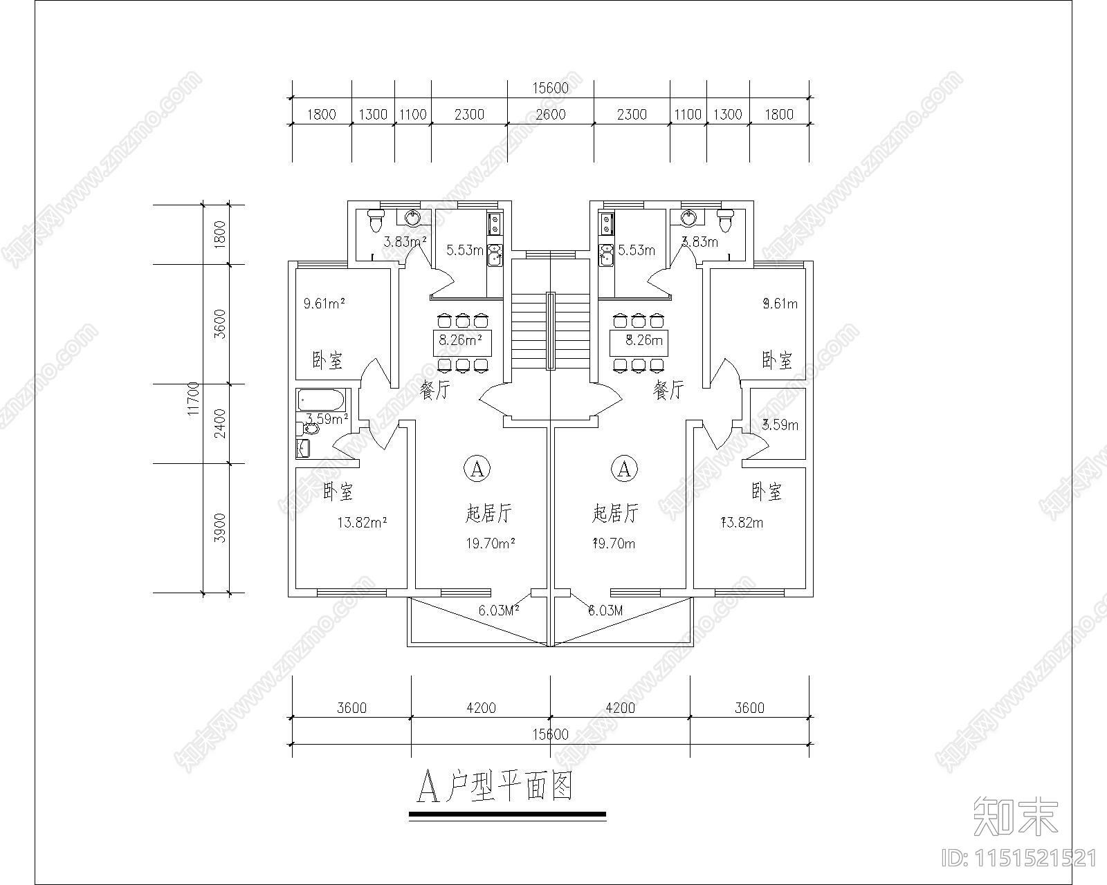 现代多层别墅户型图cad施工图下载【ID:1151521521】