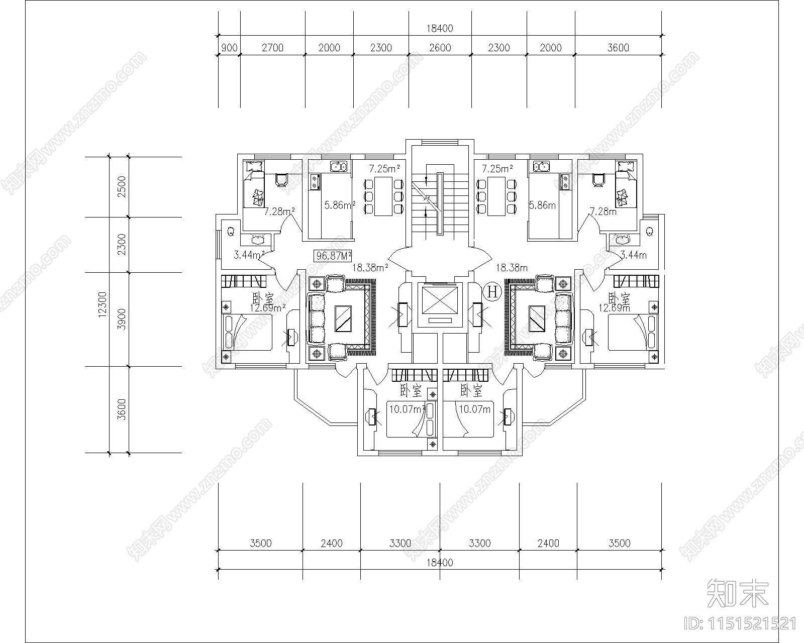 现代多层别墅户型图cad施工图下载【ID:1151521521】