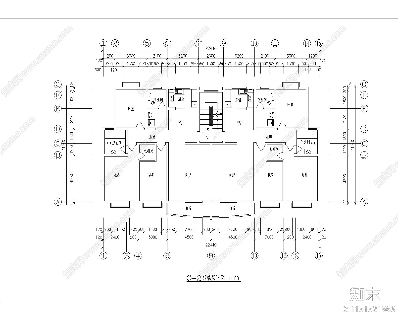 现代多层住宅户型图cad施工图下载【ID:1151521566】