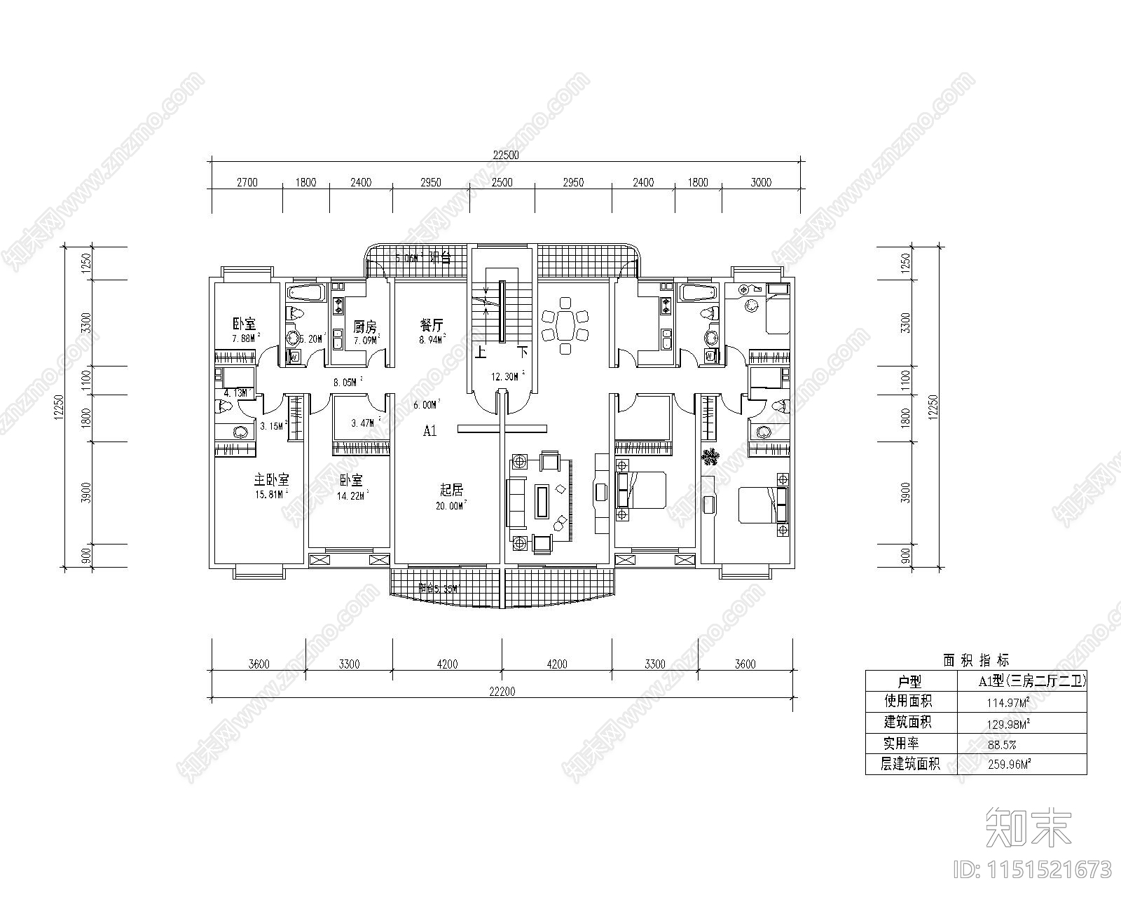 现代多层住宅户型图cad施工图下载【ID:1151521673】