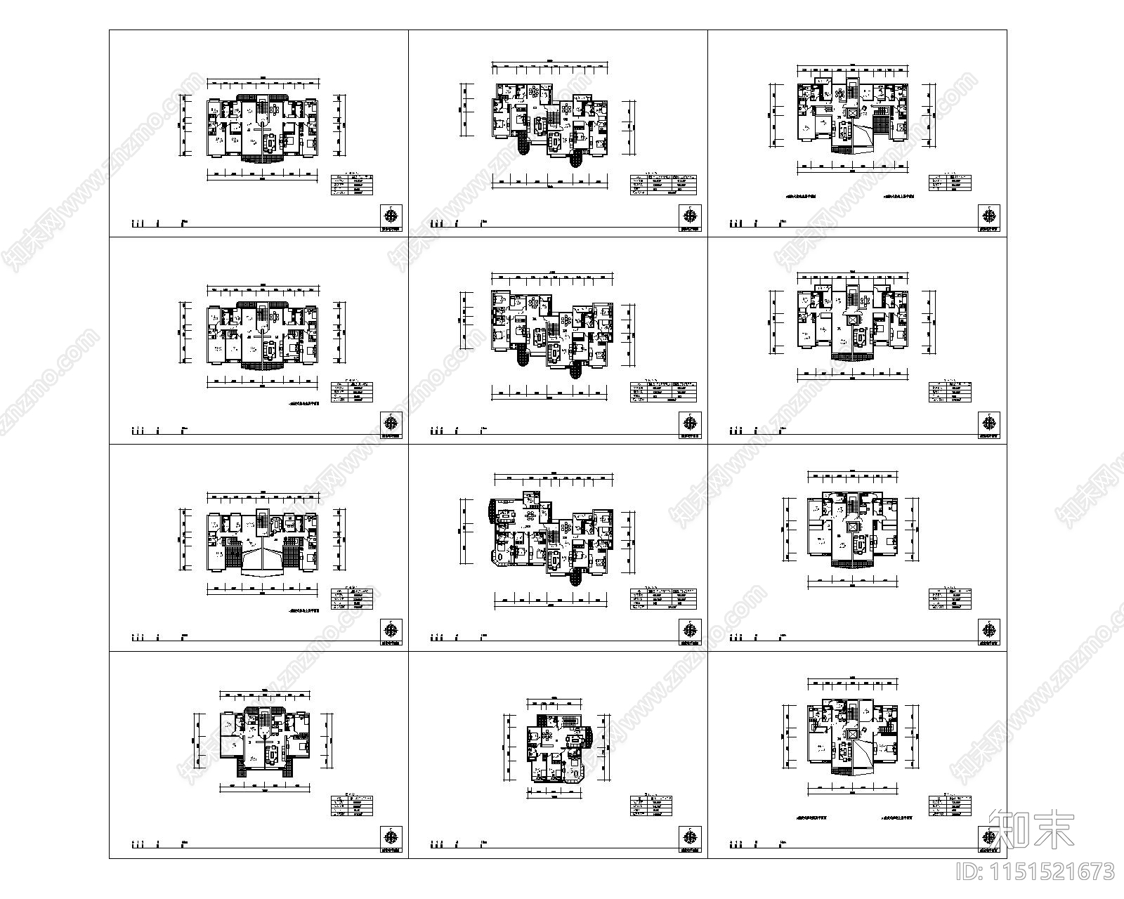 现代多层住宅户型图cad施工图下载【ID:1151521673】