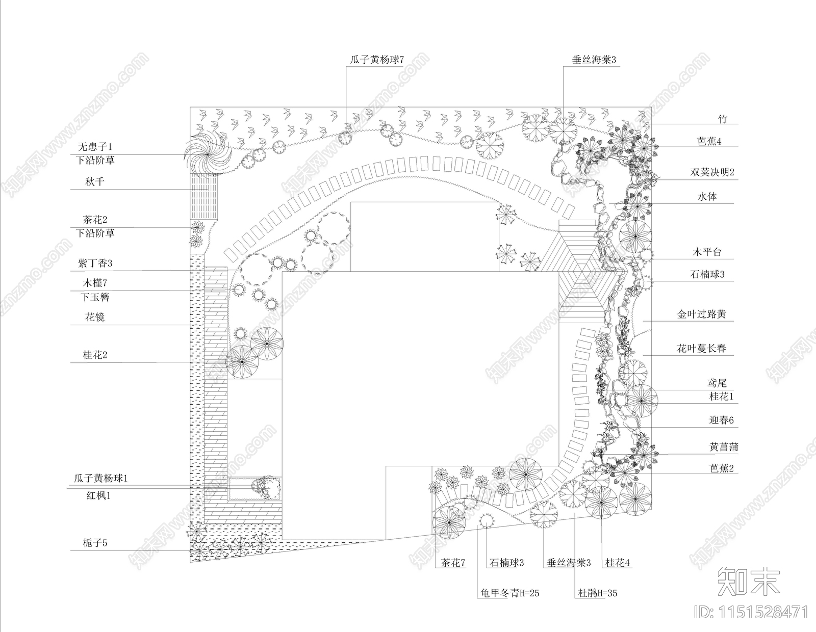 别墅庭院绿化平面图cad施工图下载【ID:1151528471】