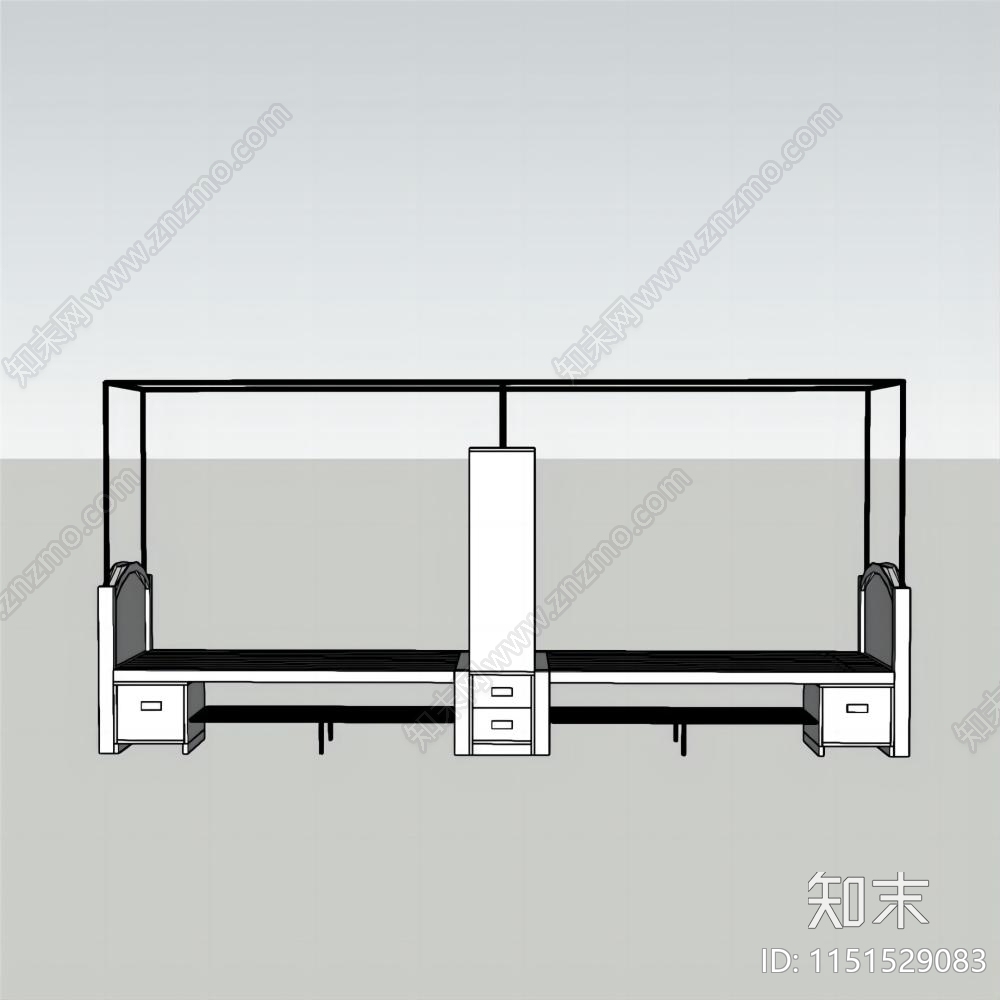 现代双人宿舍铁架床SU模型下载【ID:1151529083】