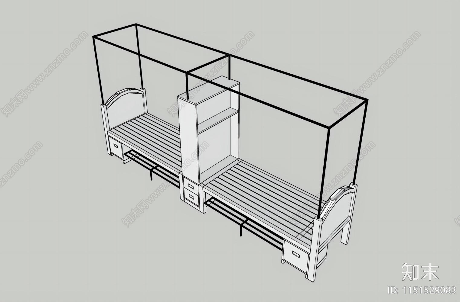 现代双人宿舍铁架床SU模型下载【ID:1151529083】