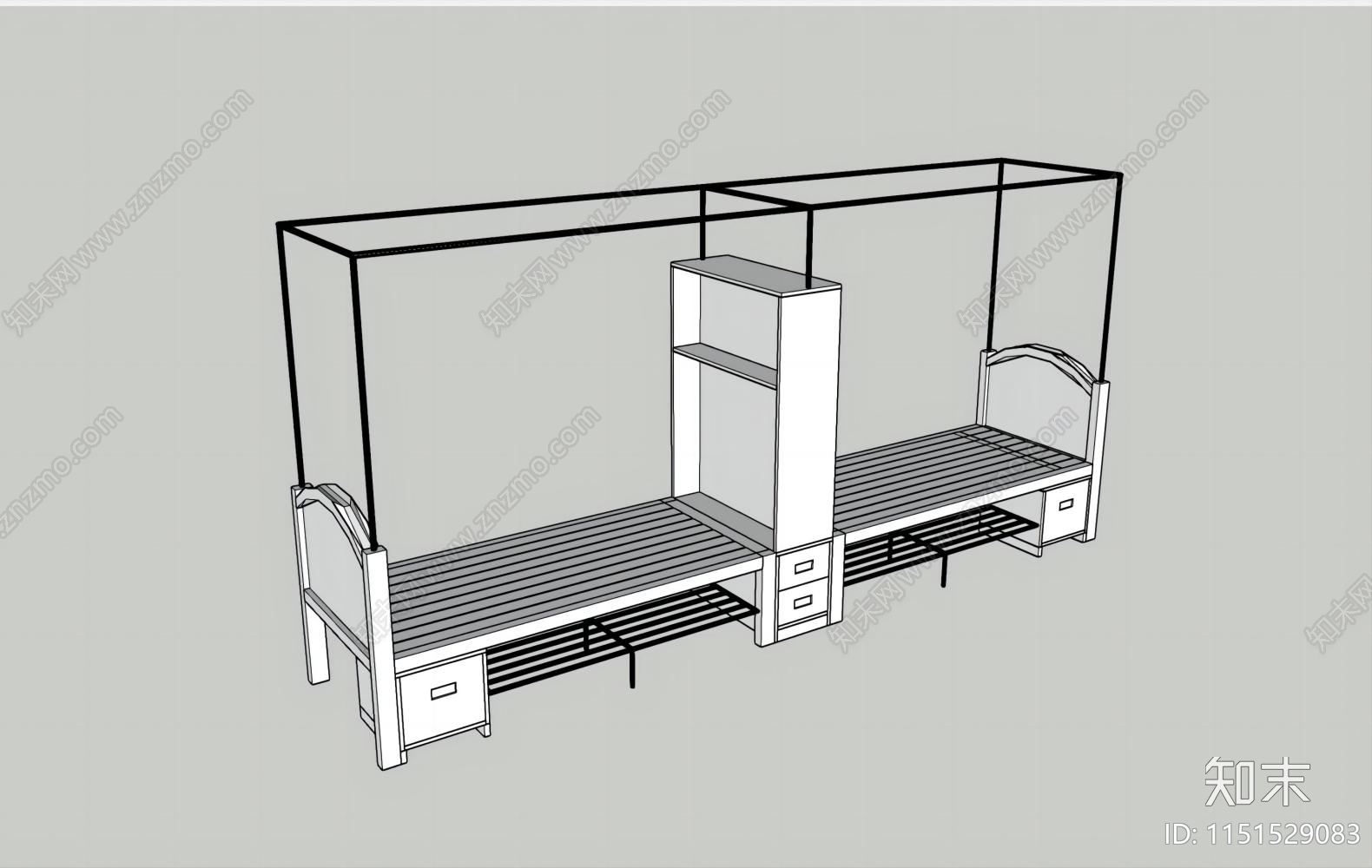 现代双人宿舍铁架床SU模型下载【ID:1151529083】