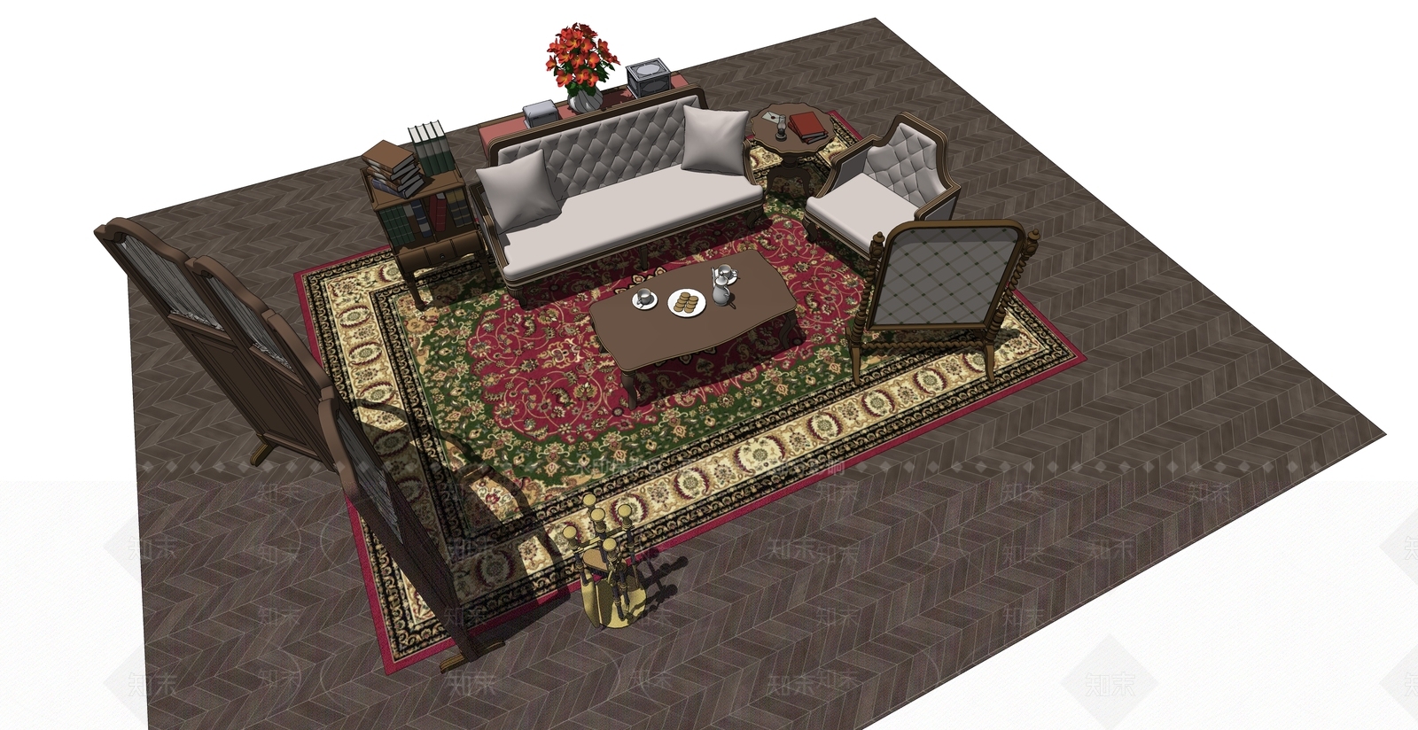 欧式沙发茶几组合SU模型下载【ID:1151539872】