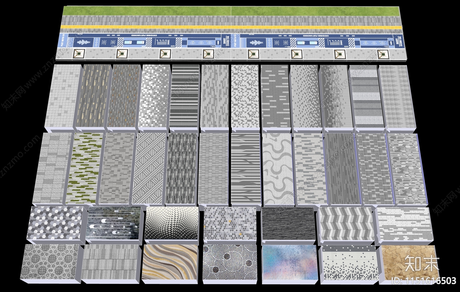 2D现代人行道路铺地SU模型下载【ID:1151616503】