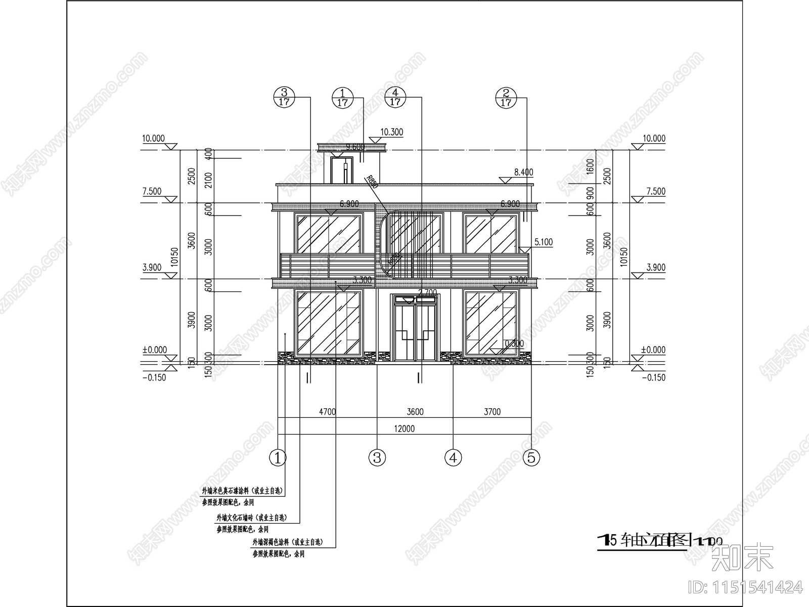 现代两层独栋别墅建筑效果图cad施工图下载【ID:1151541424】