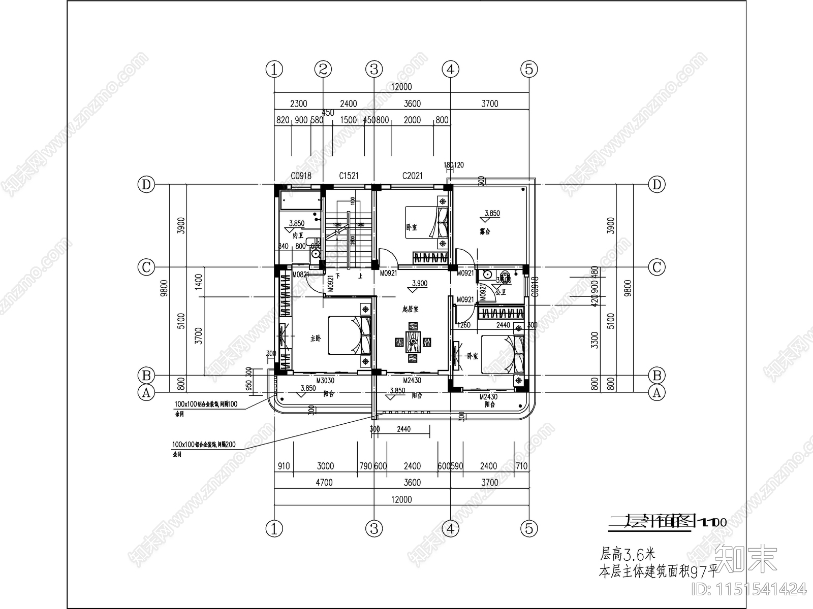 现代两层独栋别墅建筑效果图cad施工图下载【ID:1151541424】