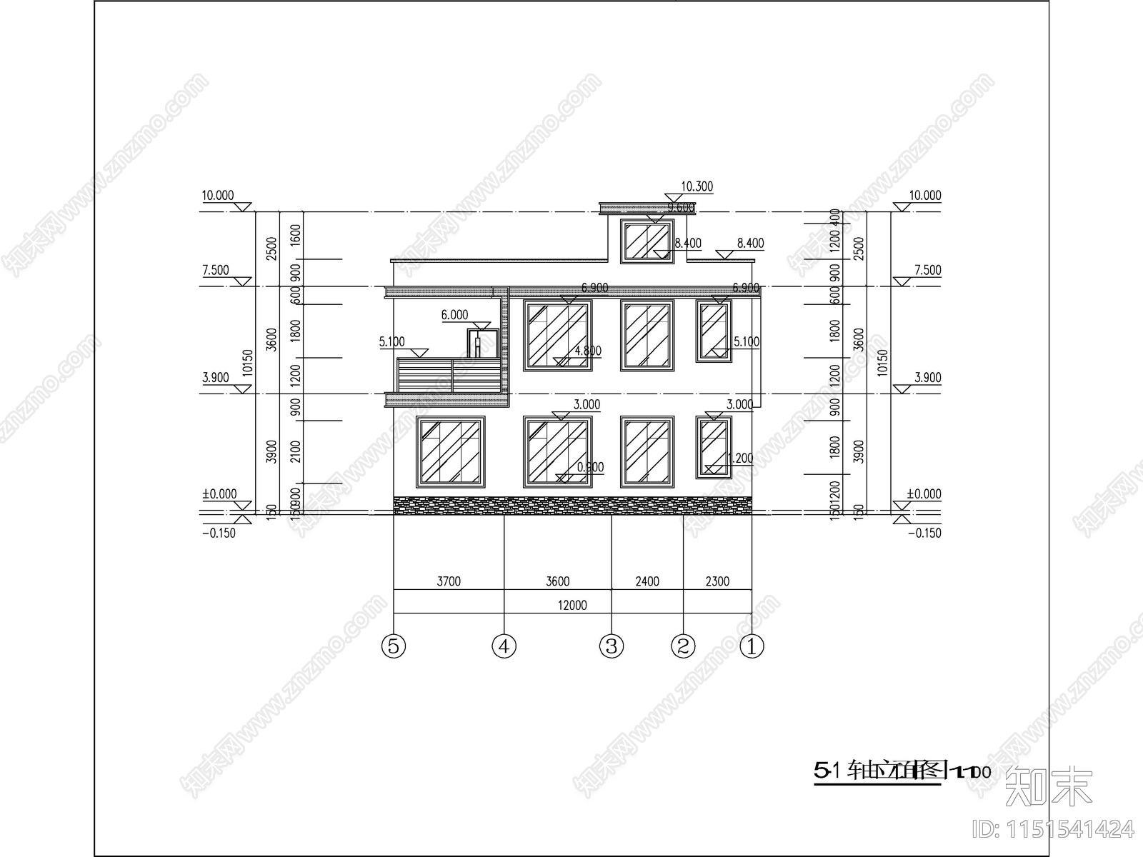 现代两层独栋别墅建筑效果图cad施工图下载【ID:1151541424】