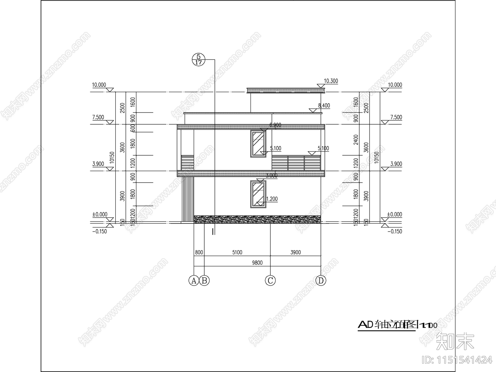 现代两层独栋别墅建筑效果图cad施工图下载【ID:1151541424】