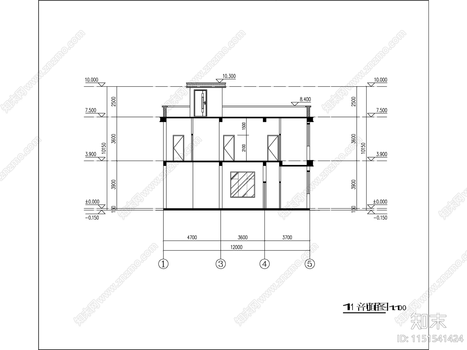 现代两层独栋别墅建筑效果图cad施工图下载【ID:1151541424】