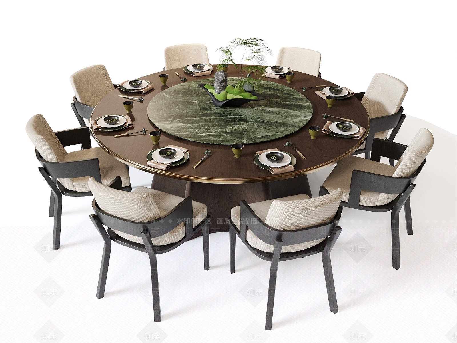 新中式餐桌椅组合3D模型下载【ID:1151541644】