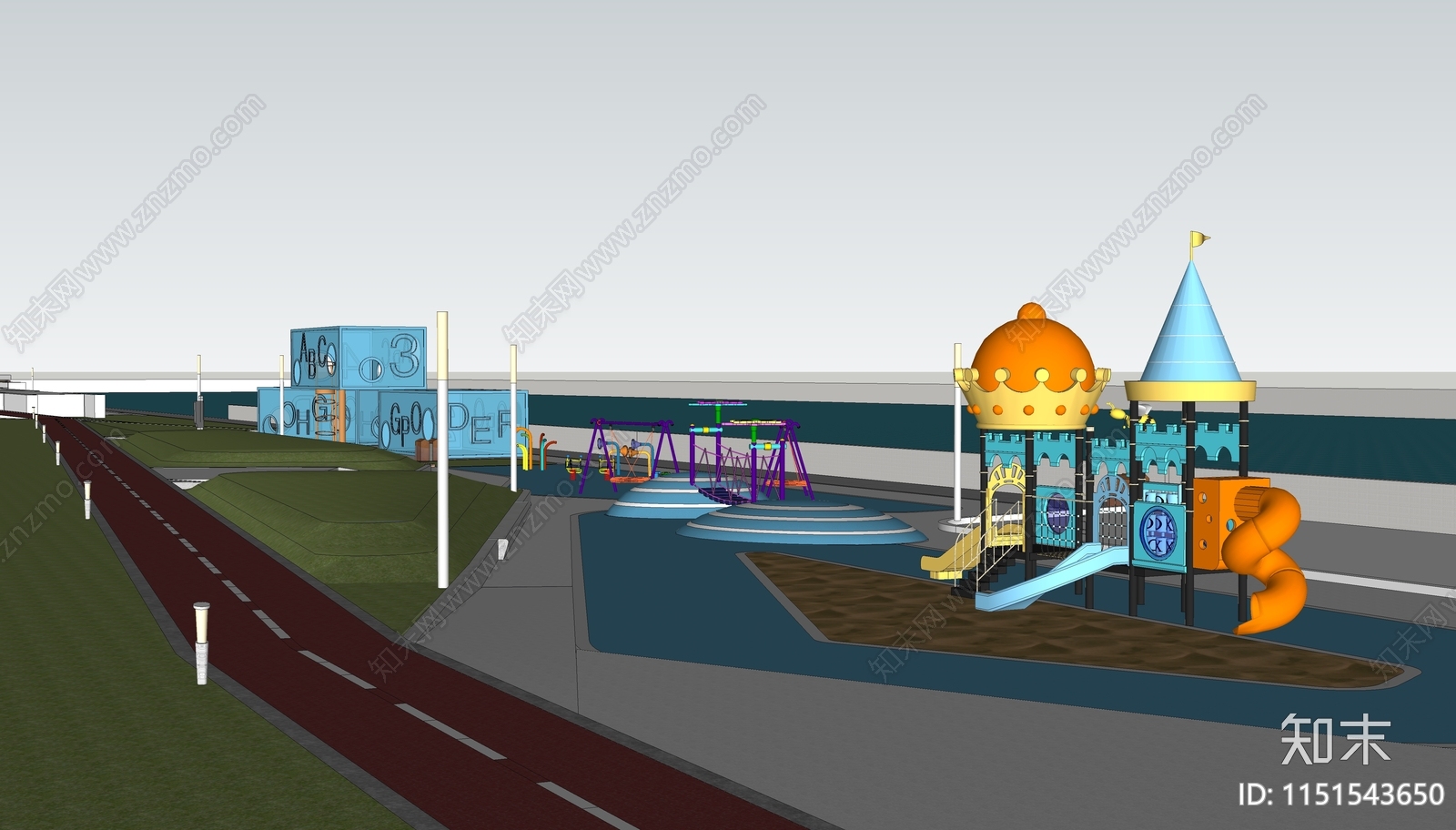 现代滨水景观公园SU模型下载【ID:1151543650】