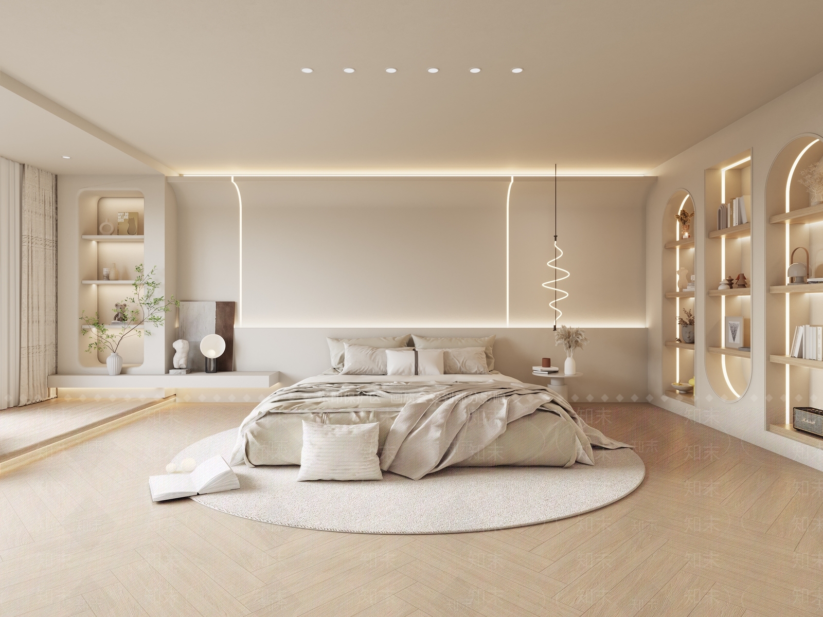 右侧弧形嵌入式展示柜书房3D模型下载【ID:1227308948】