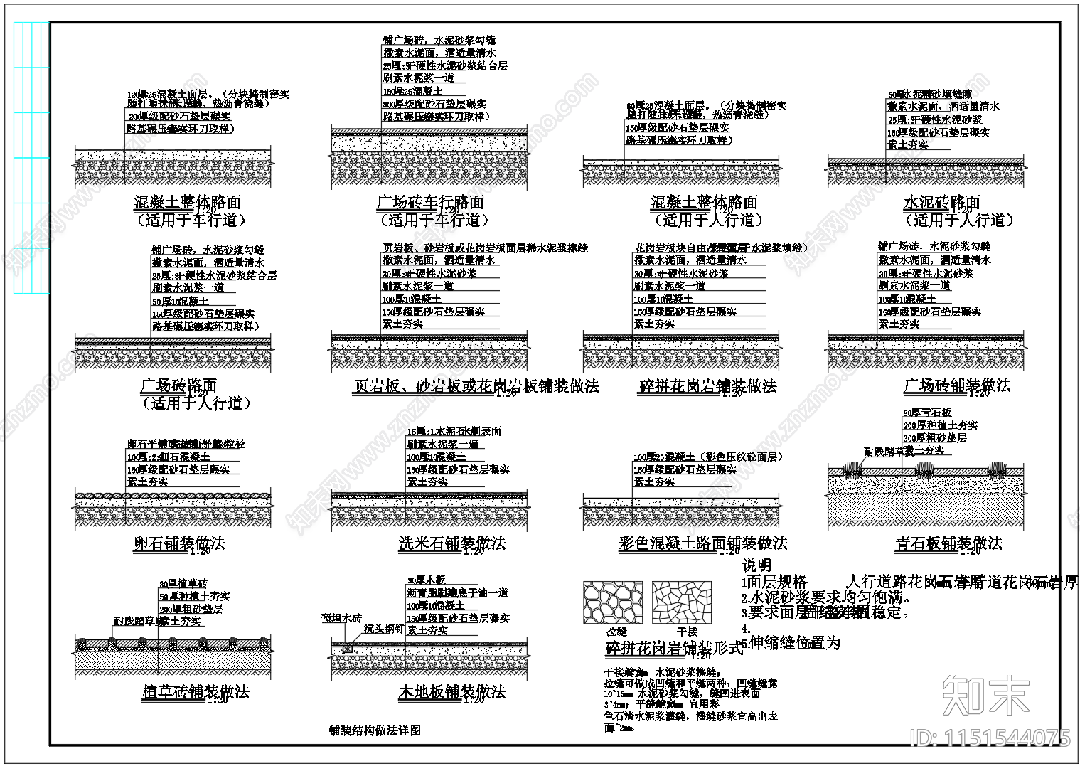 交通道路盲道铺装施工图cad施工图下载【ID:1151544075】