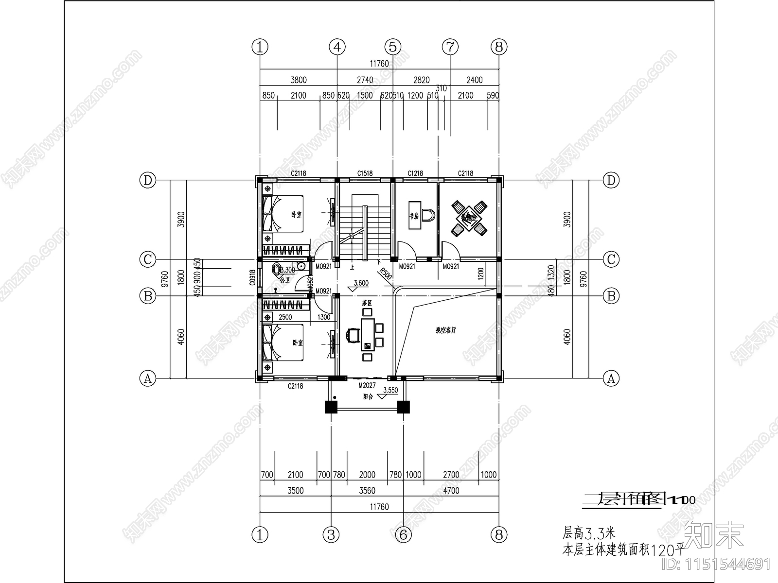 欧式三层独栋别墅建筑cad施工图下载【ID:1151544691】