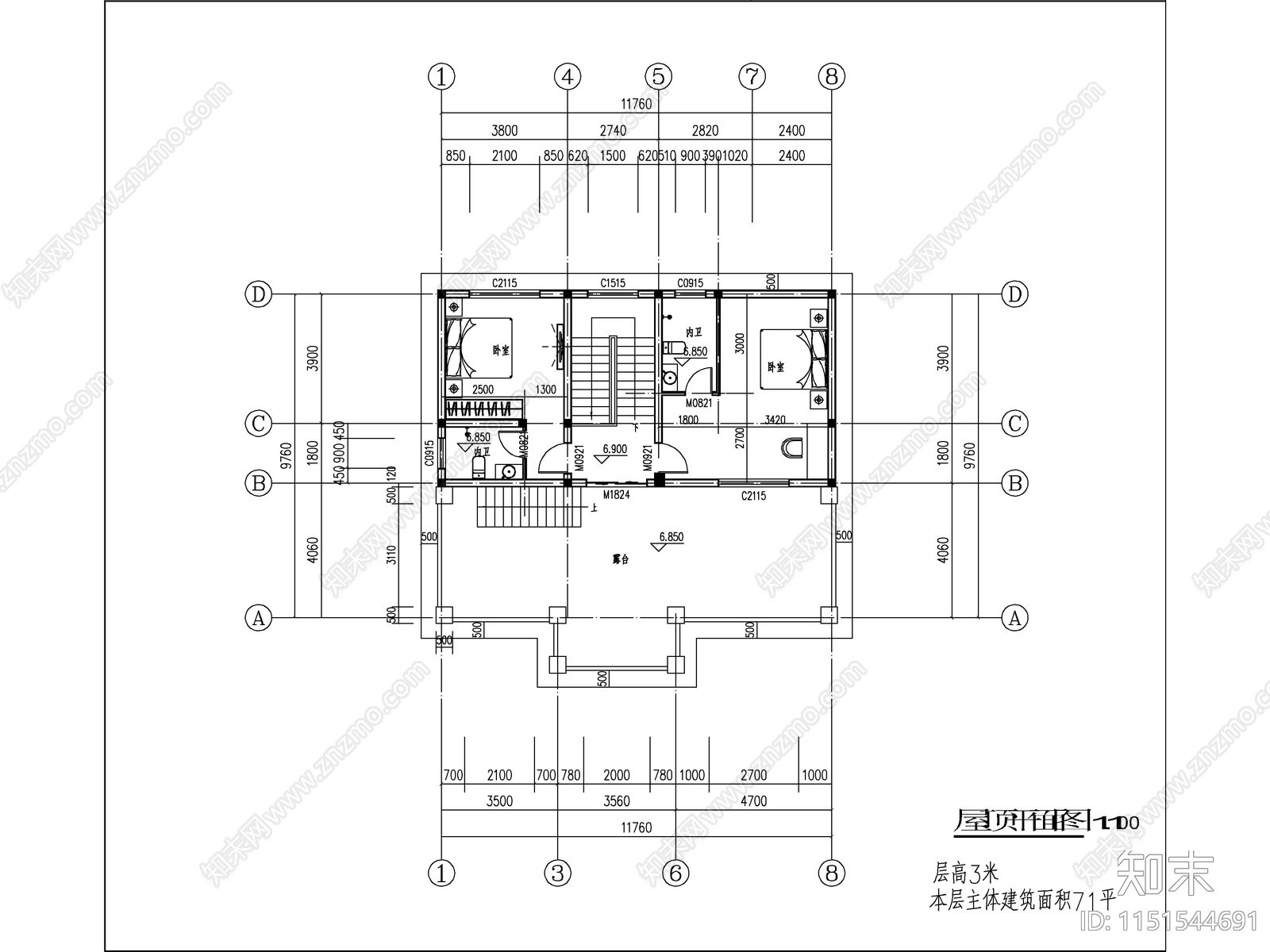 欧式三层独栋别墅建筑cad施工图下载【ID:1151544691】