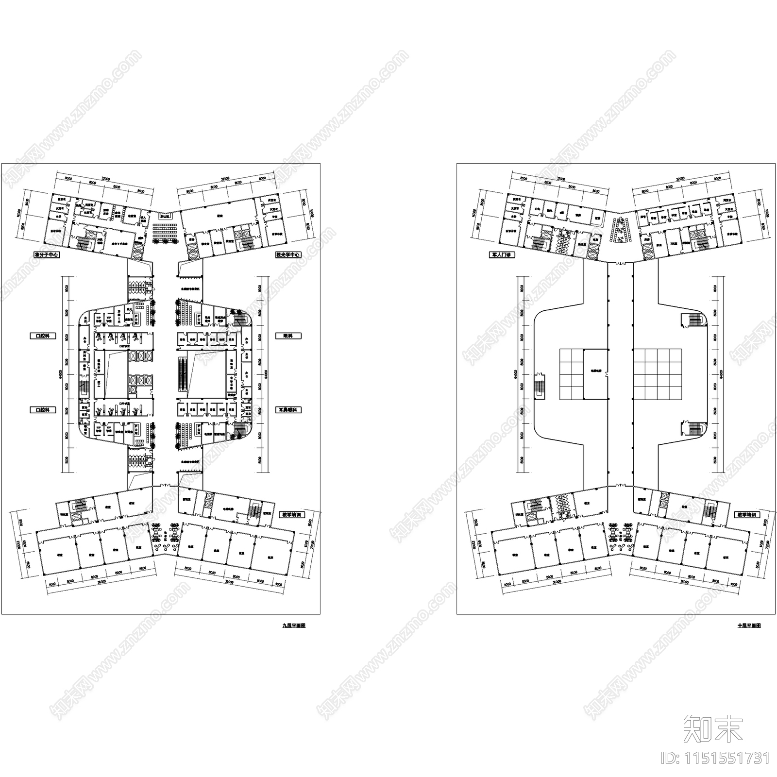 北京K军总医院门诊医技空勤大楼建筑cad施工图下载【ID:1151551731】