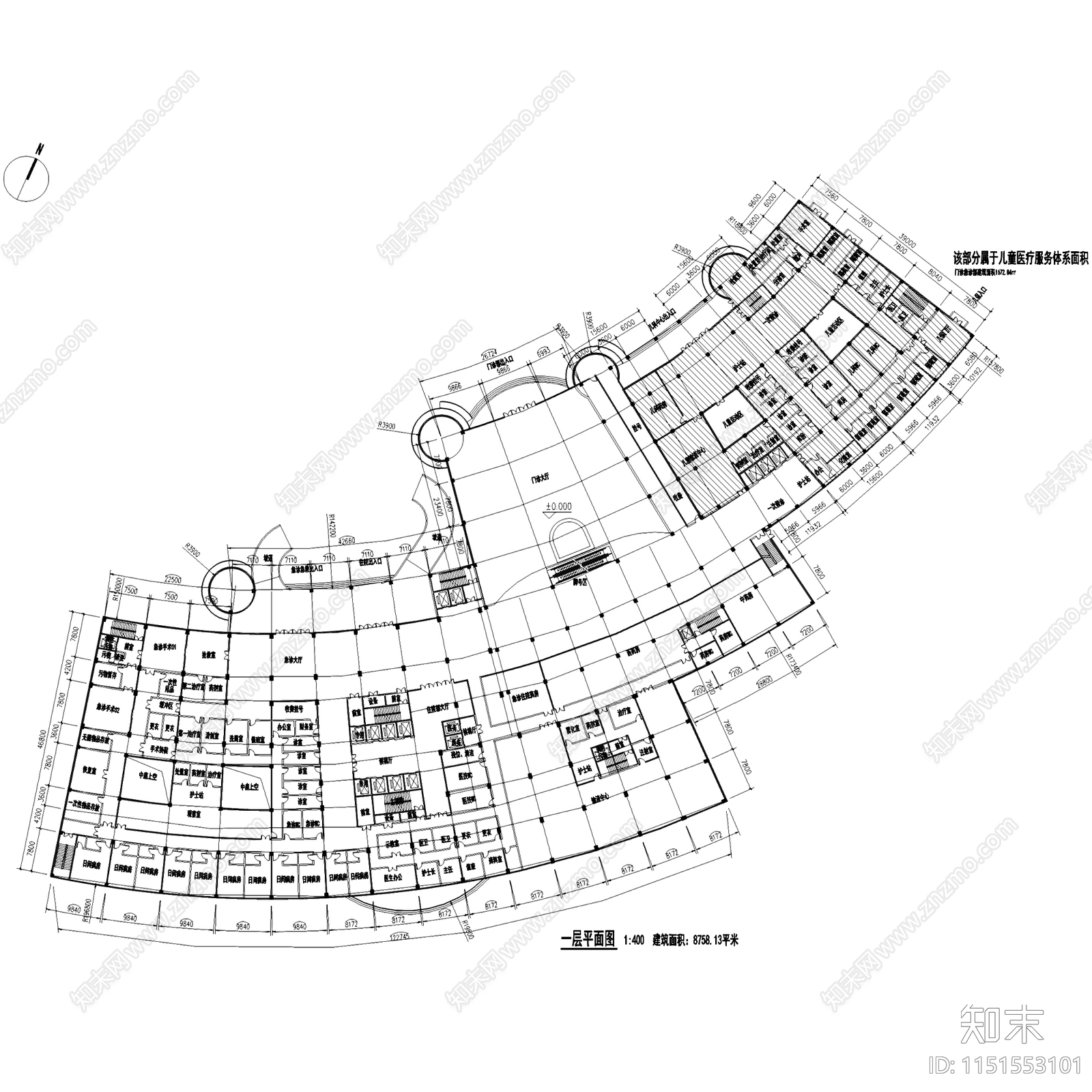 达州中心医院住院部改扩建建筑平面施工图cad施工图下载【ID:1151553101】