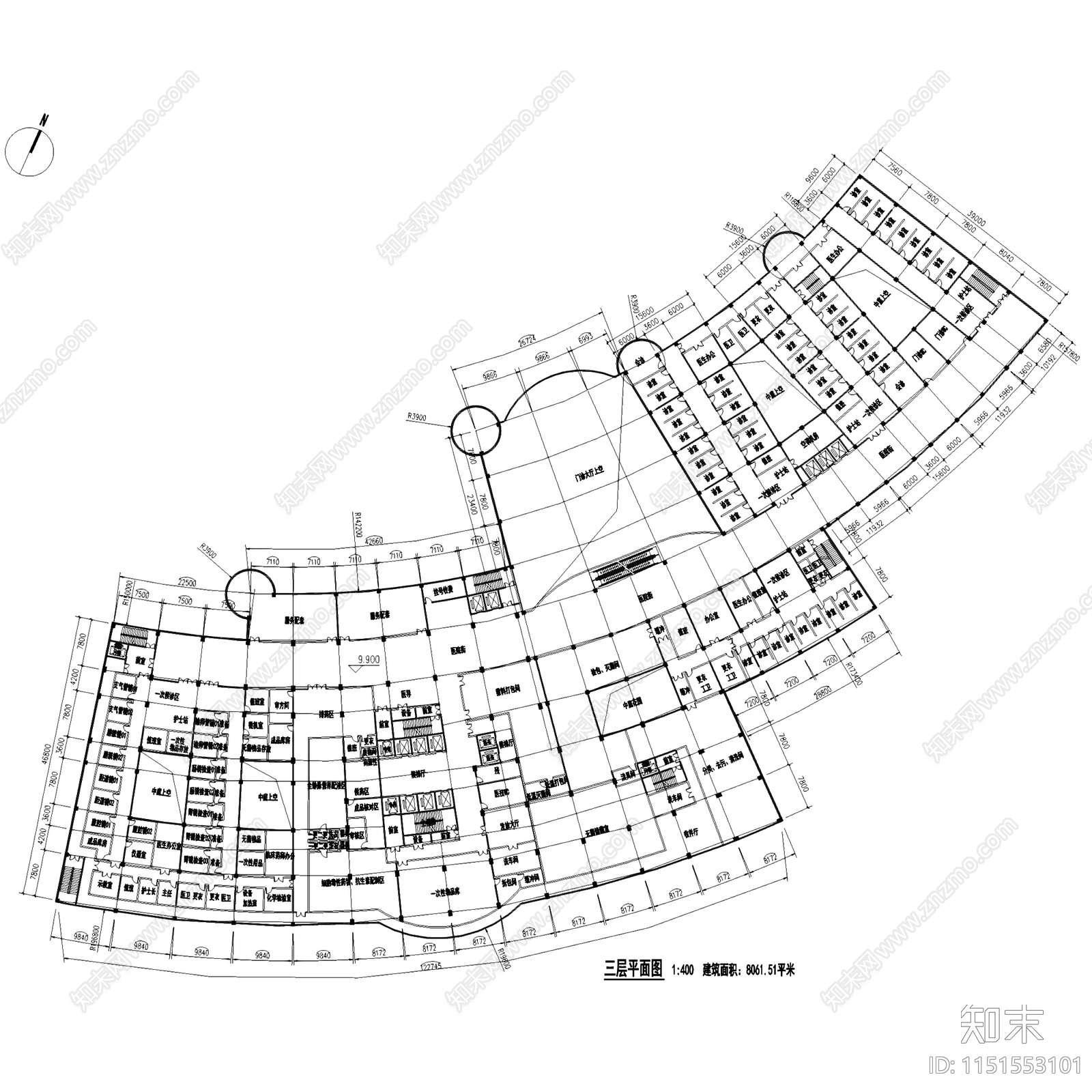 达州中心医院住院部改扩建建筑平面施工图cad施工图下载【ID:1151553101】