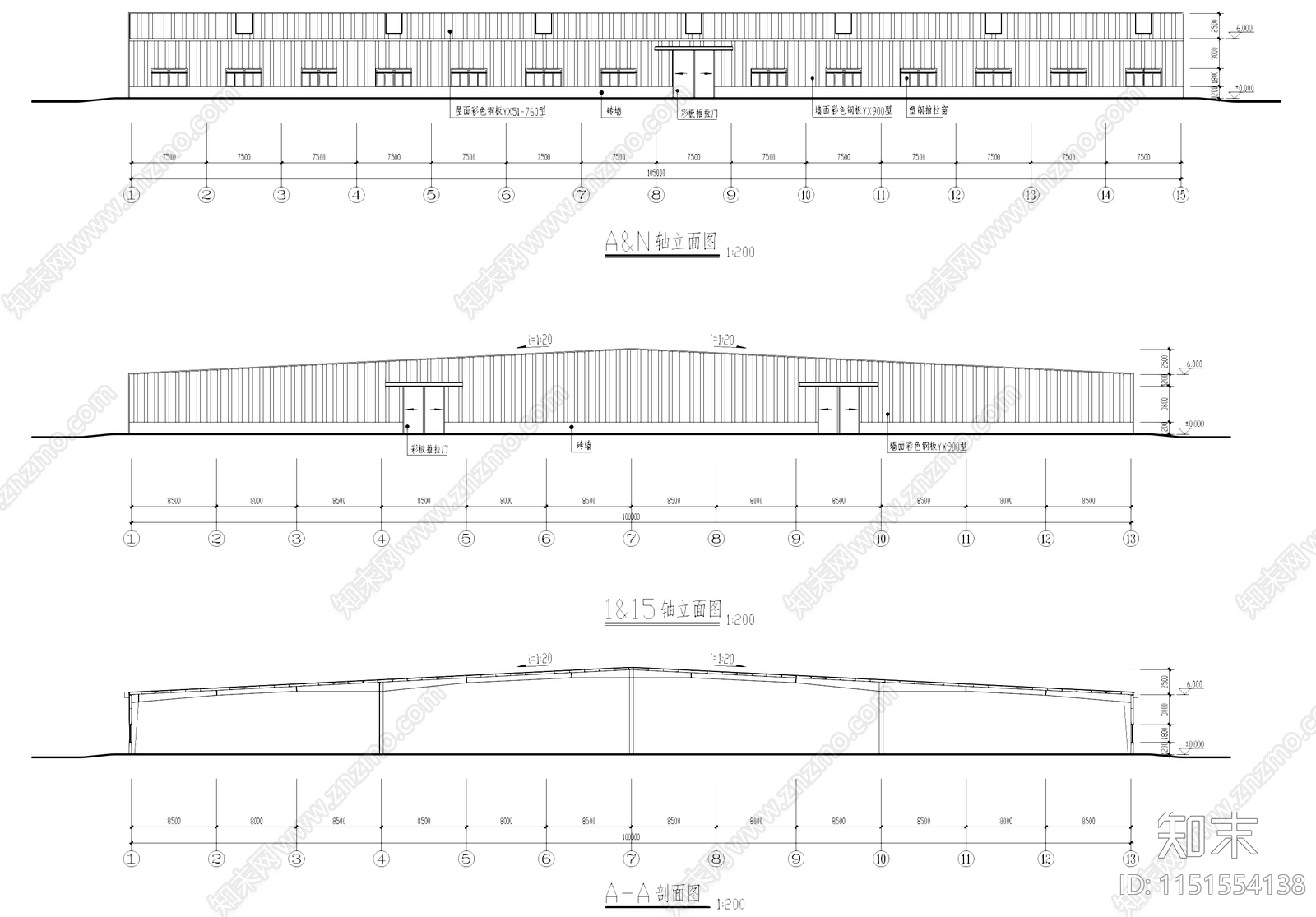 彩钢板工业厂房车间建筑结构施工图施工图下载【ID:1151554138】