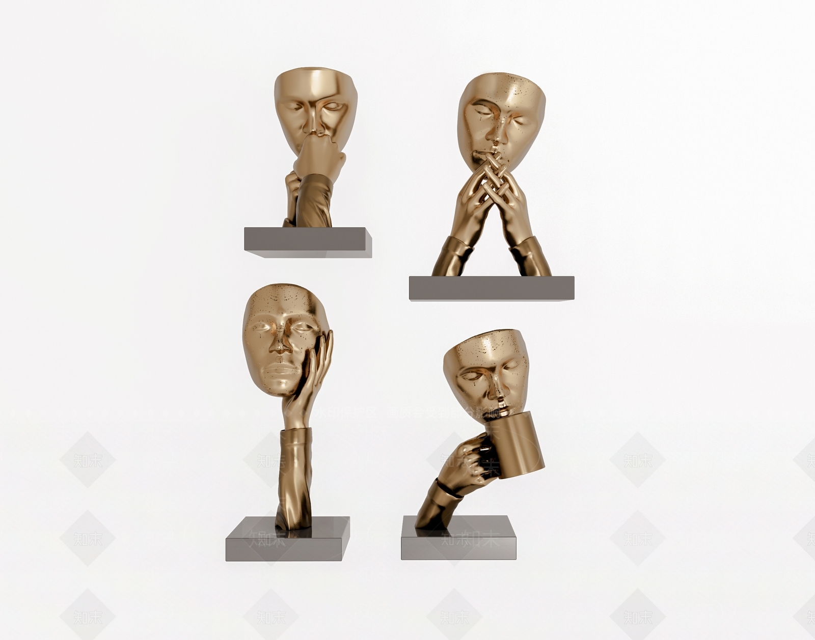 现代轻奢金属人头雕塑SU模型下载【ID:1151556557】