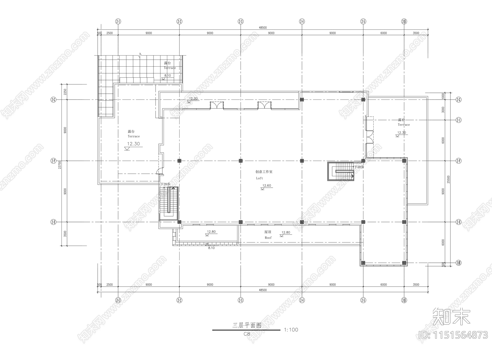 创意工作室建筑施工图cad施工图下载【ID:1151564873】