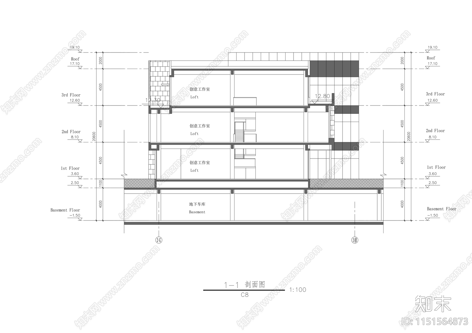 创意工作室建筑施工图cad施工图下载【ID:1151564873】