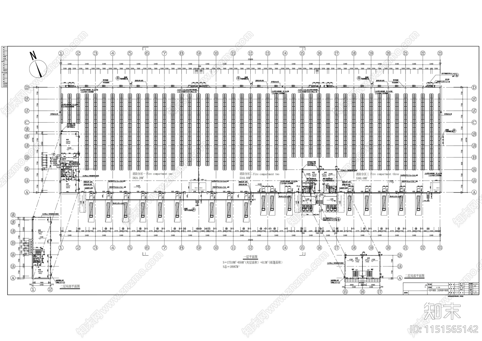 单层仓储楼项目建筑施工图cad施工图下载【ID:1151565142】