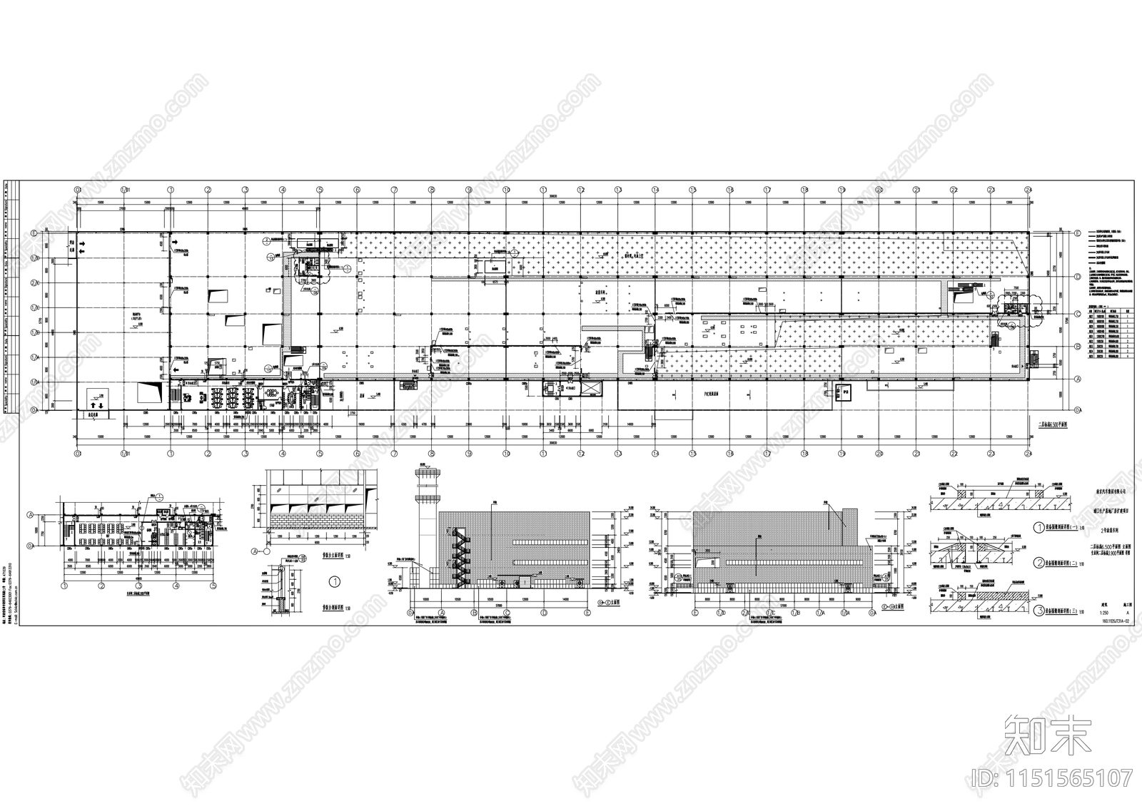 多层框架结构涂装类工业厂房建筑施工图cad施工图下载【ID:1151565107】